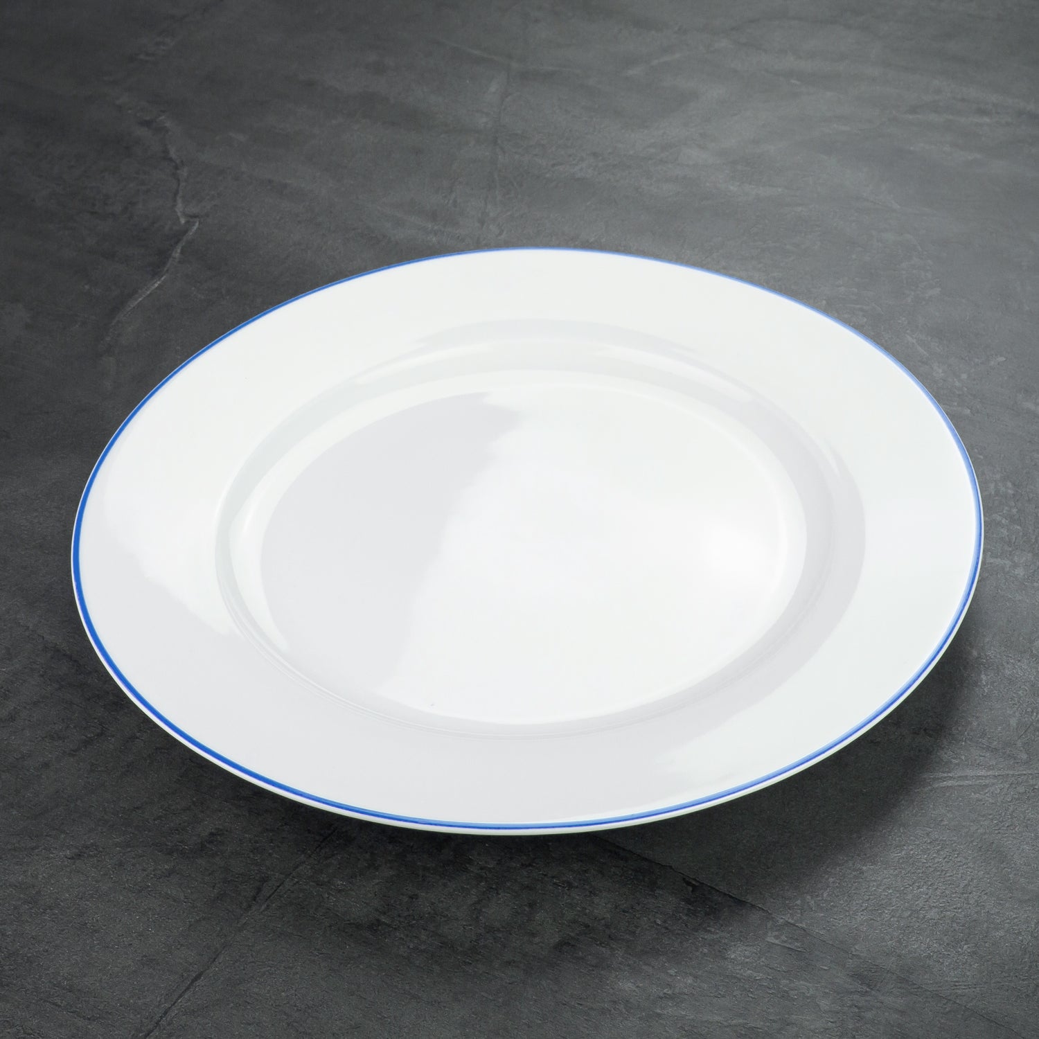 Set of 4 Durable White Ceramic Dinner Plates with Elegant Blue Rim Image 6