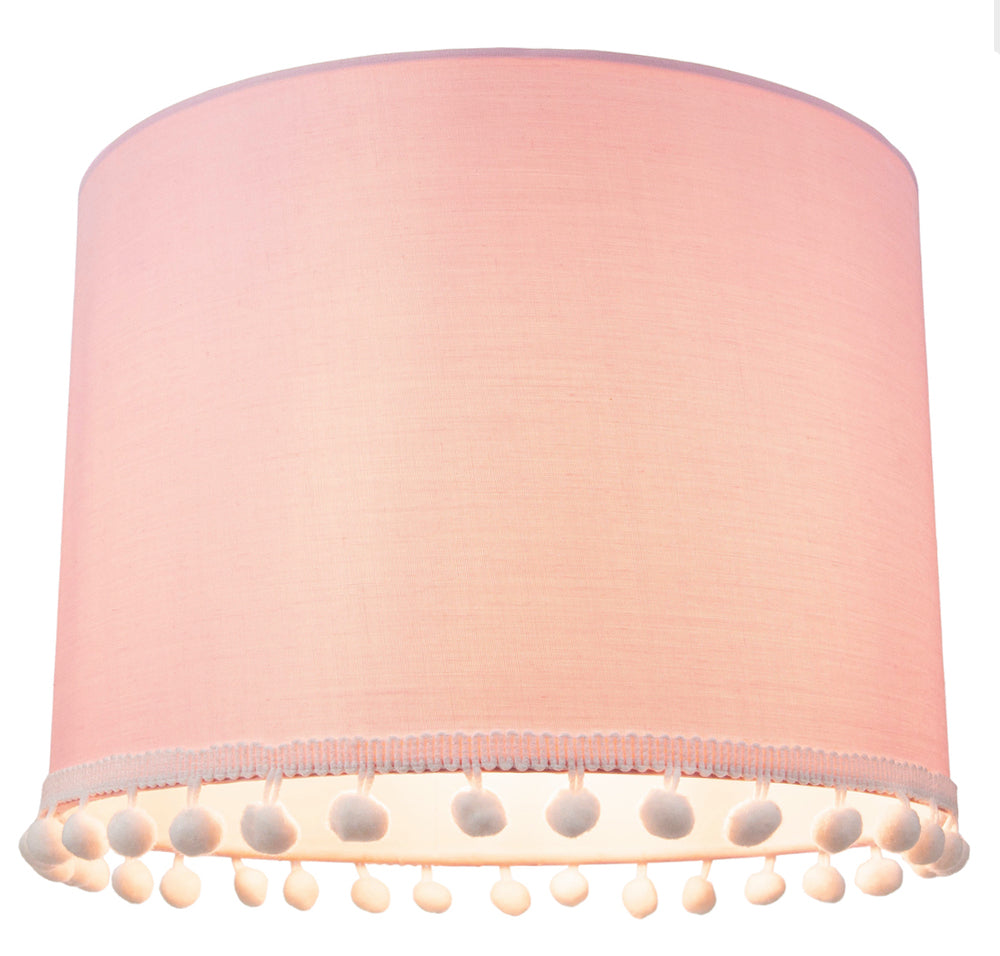 Cute and Modern Pink Cotton 10" Lamp Shade with Small White Woolly Pom Poms Image 3