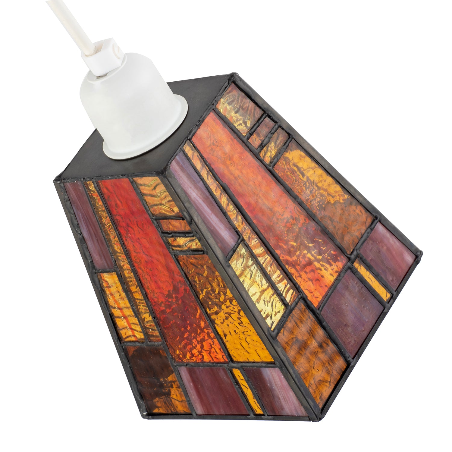 Art Deco Tiffany Glass Pendant Shade with Orange and Amber Panels Image 3