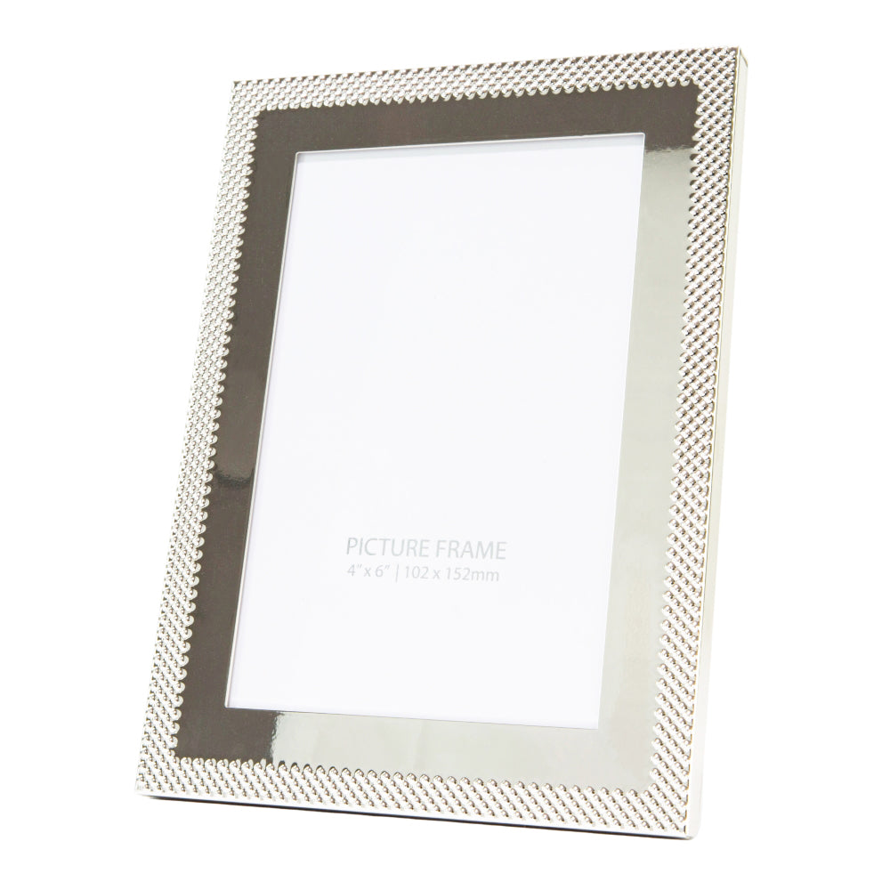 Designer Shiny Silver Plated Steel Metal 4x6 Picture Frame with Dotted Border Image 1