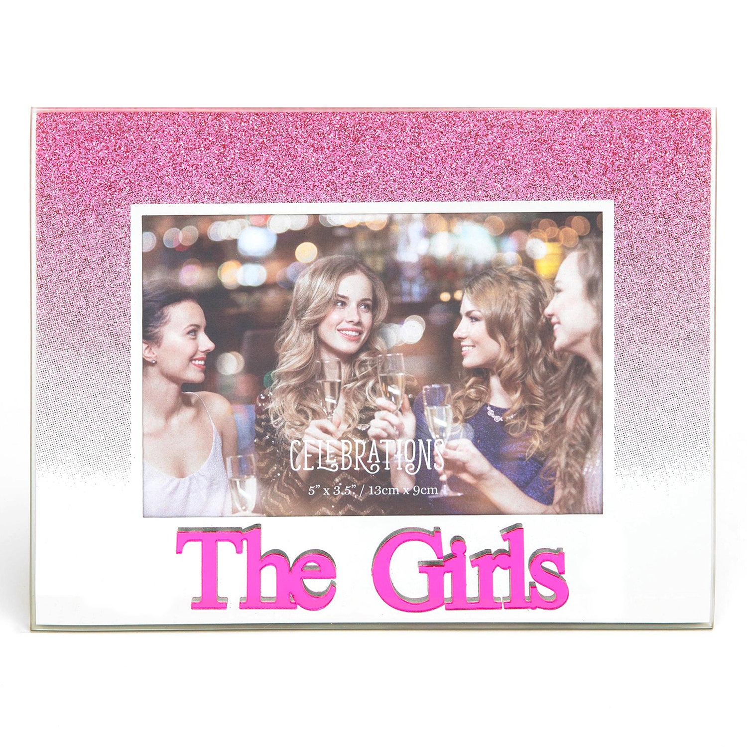 Chic Pink Glitter The Girls Glass Picture Frame with Acrylic Letters - 5" x 3.5" Image 1