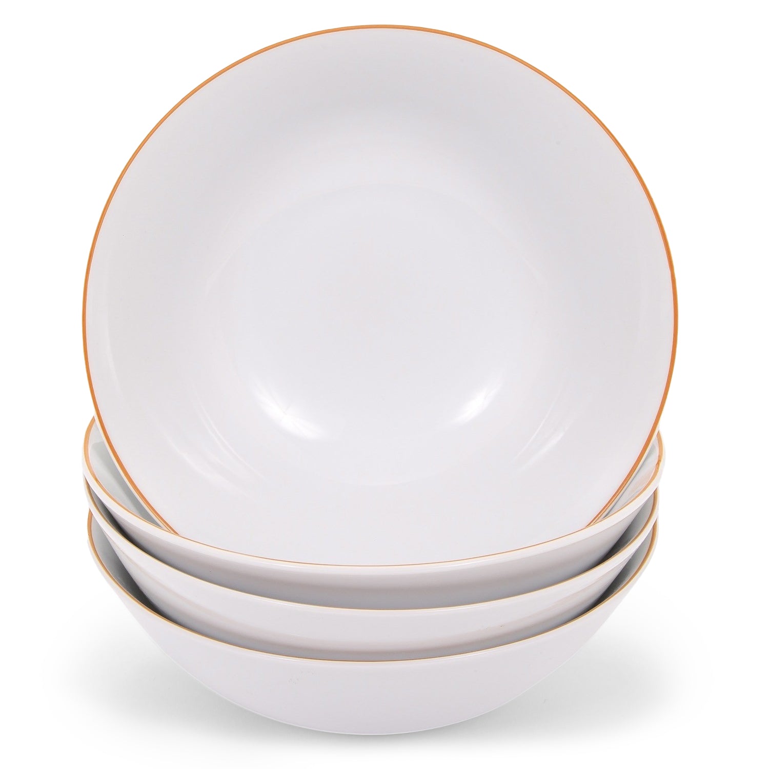 Set of 4 White Ceramic Dinner Bowls with Elegant Orange Rim - Durable & Stylish Image 1