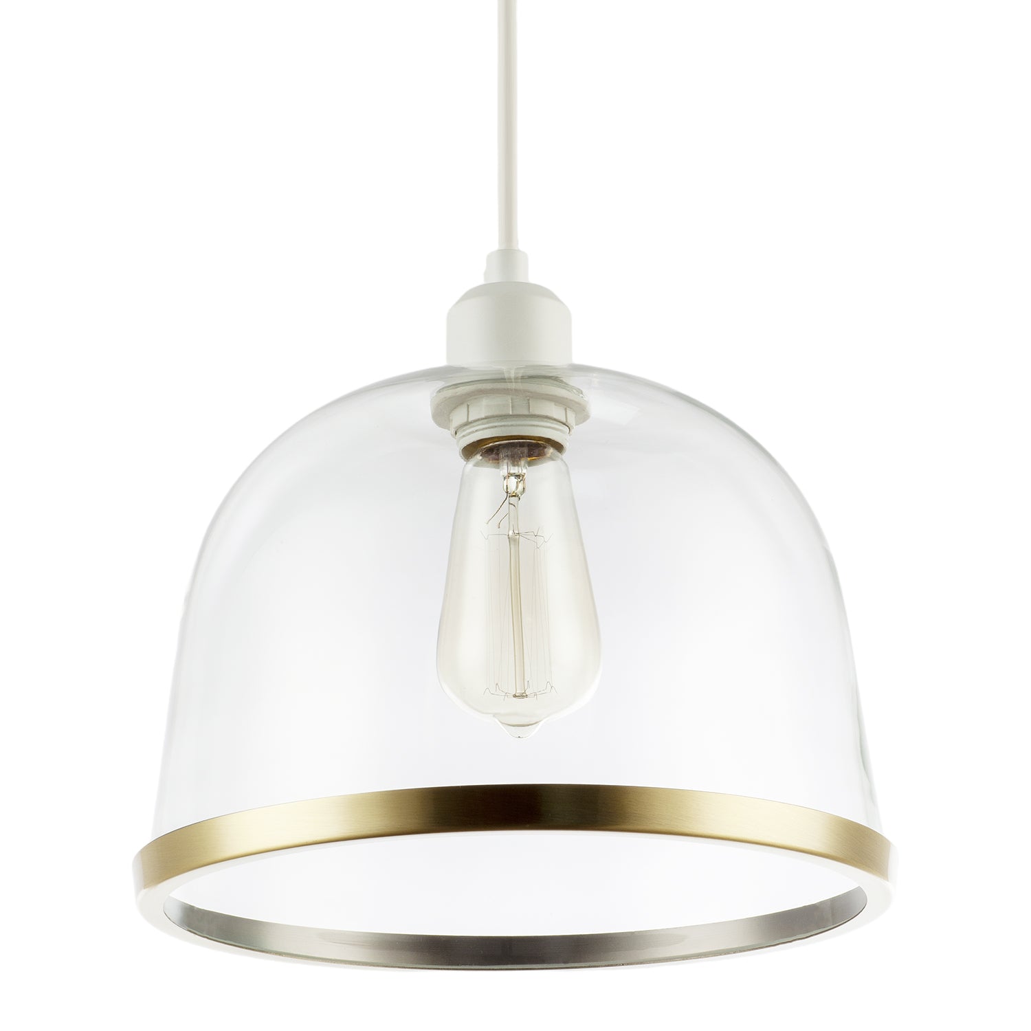 Modern Clear Glass Bowl Pendant Light Shade with Antique Brass Rim Image 5