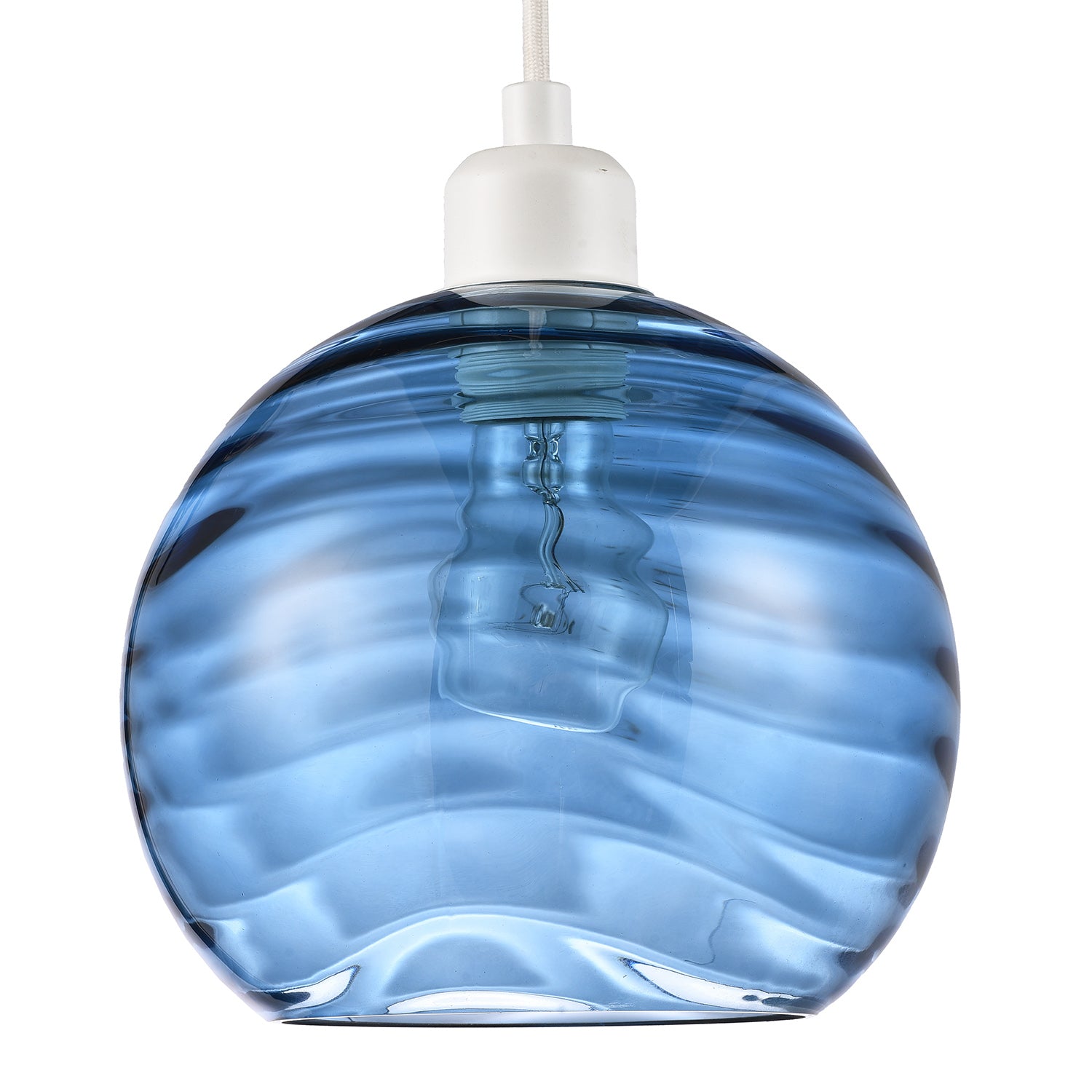 Modern Designer Midnight Blue Circular Ribbed Glass Non Electric Pendant Shade Image 1