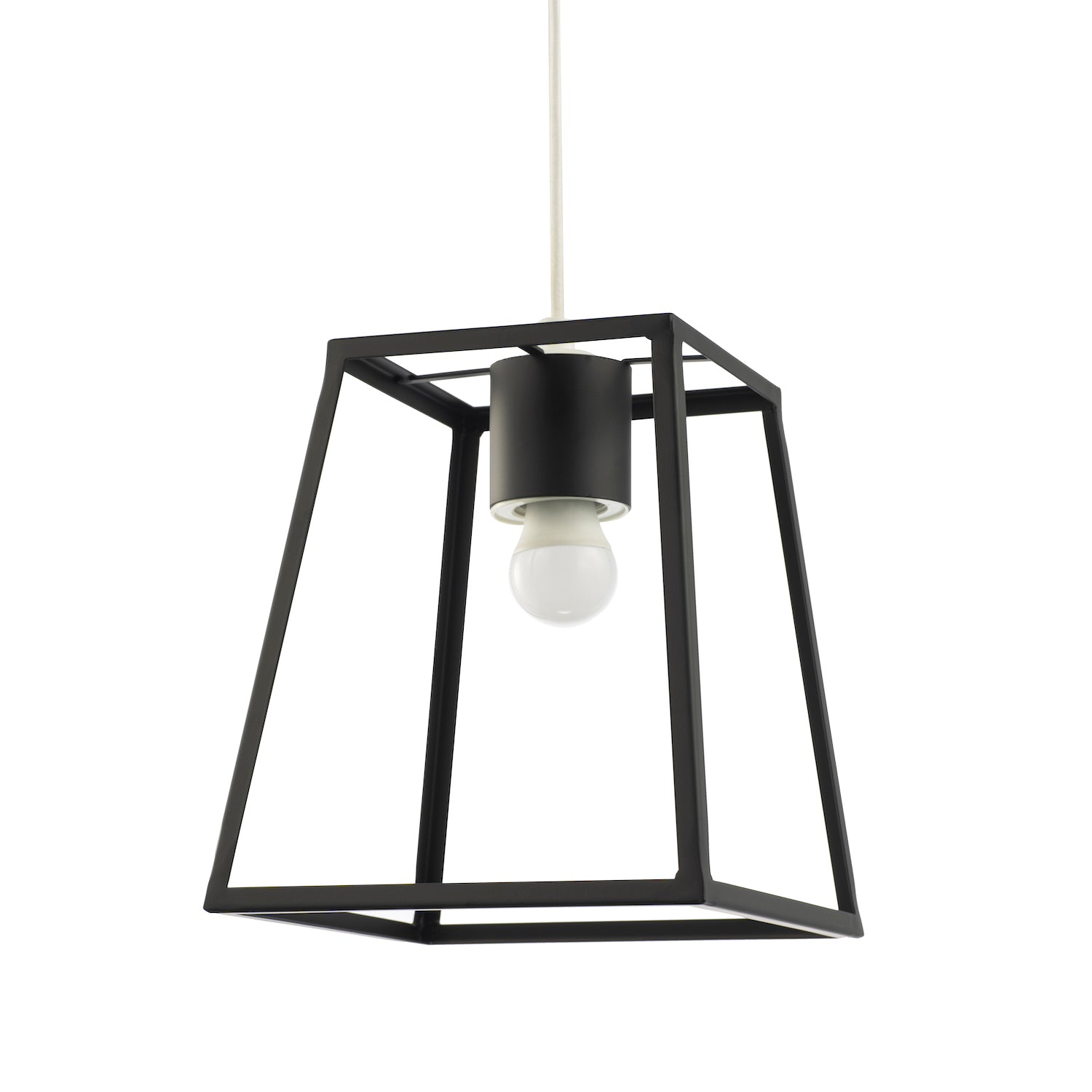 Industrial Lantern Pendant Light Shade in Matte Black with Square Top and Bottom Image 2