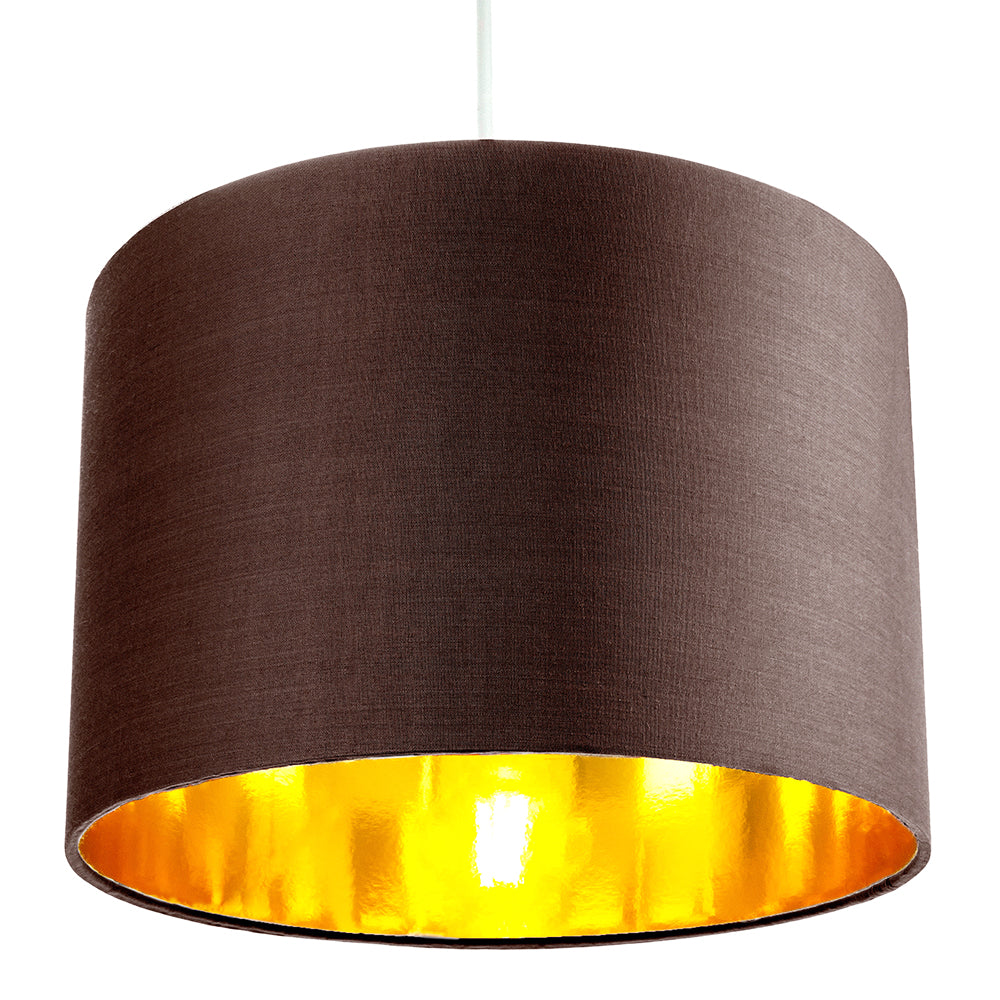 Contemporary Brown Cotton 12" Table/Pendant Lamp Shade with Shiny Copper Inner Image 2