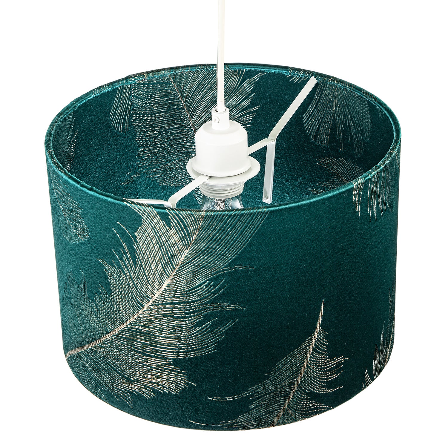 Dark Emerald Green Cotton Jacquard Shade with Gold Foil Fern Design Image 3