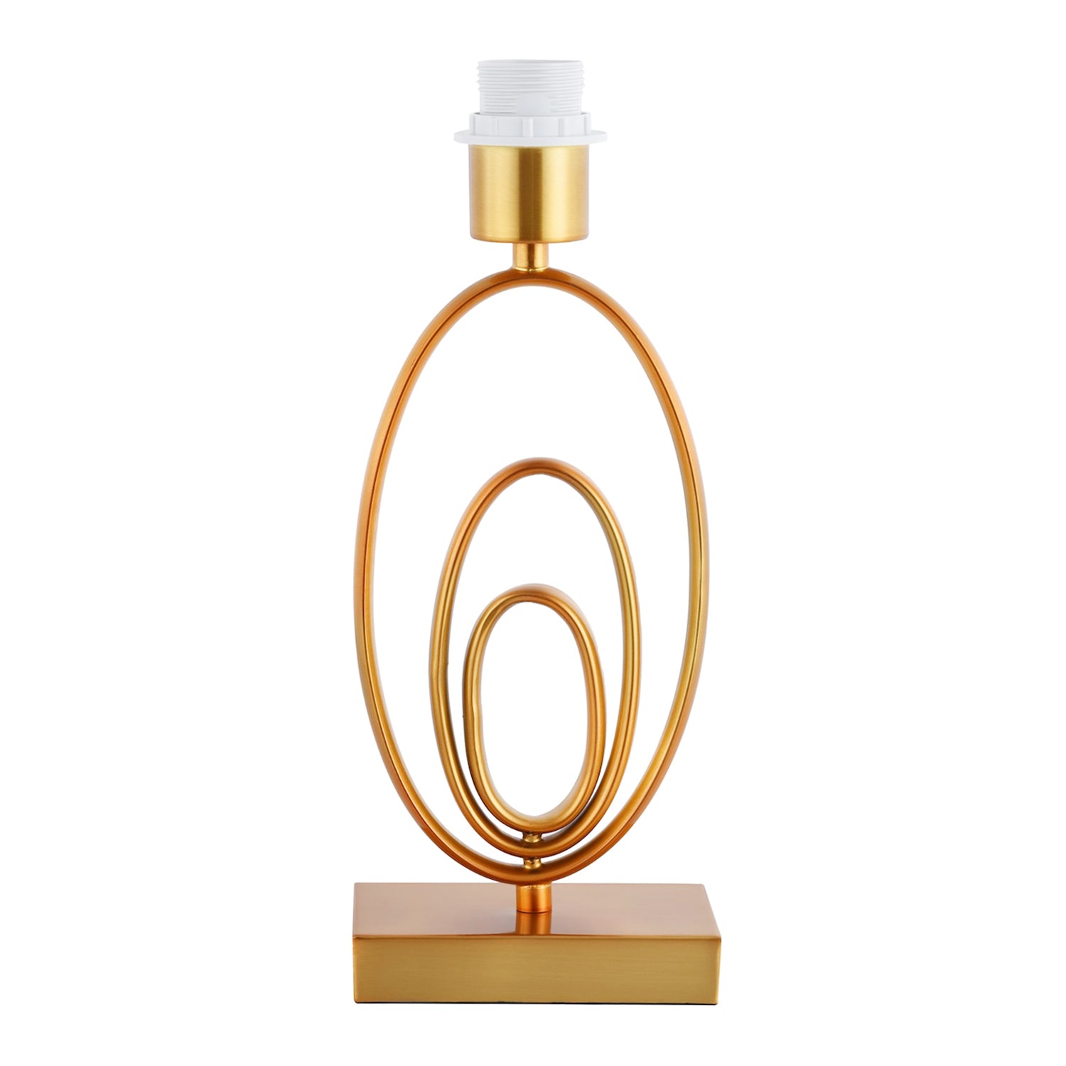 Sleek Three-Oval Ring Design Table Lamp Base in Eye Catching Brushed Gold Metal Image 1