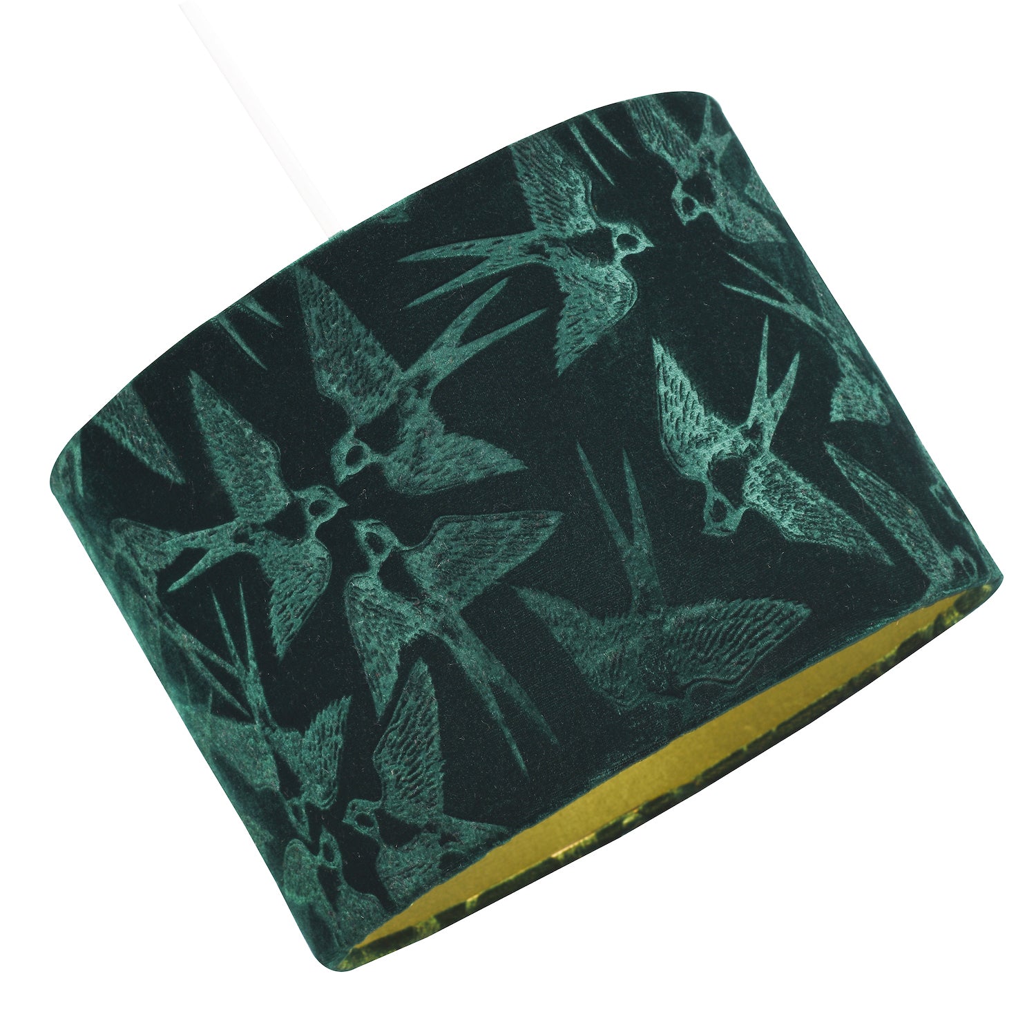 Bird Decorated Dark Forest Green Velvet Fabric Lamp Shade with Inner Lining Image 2