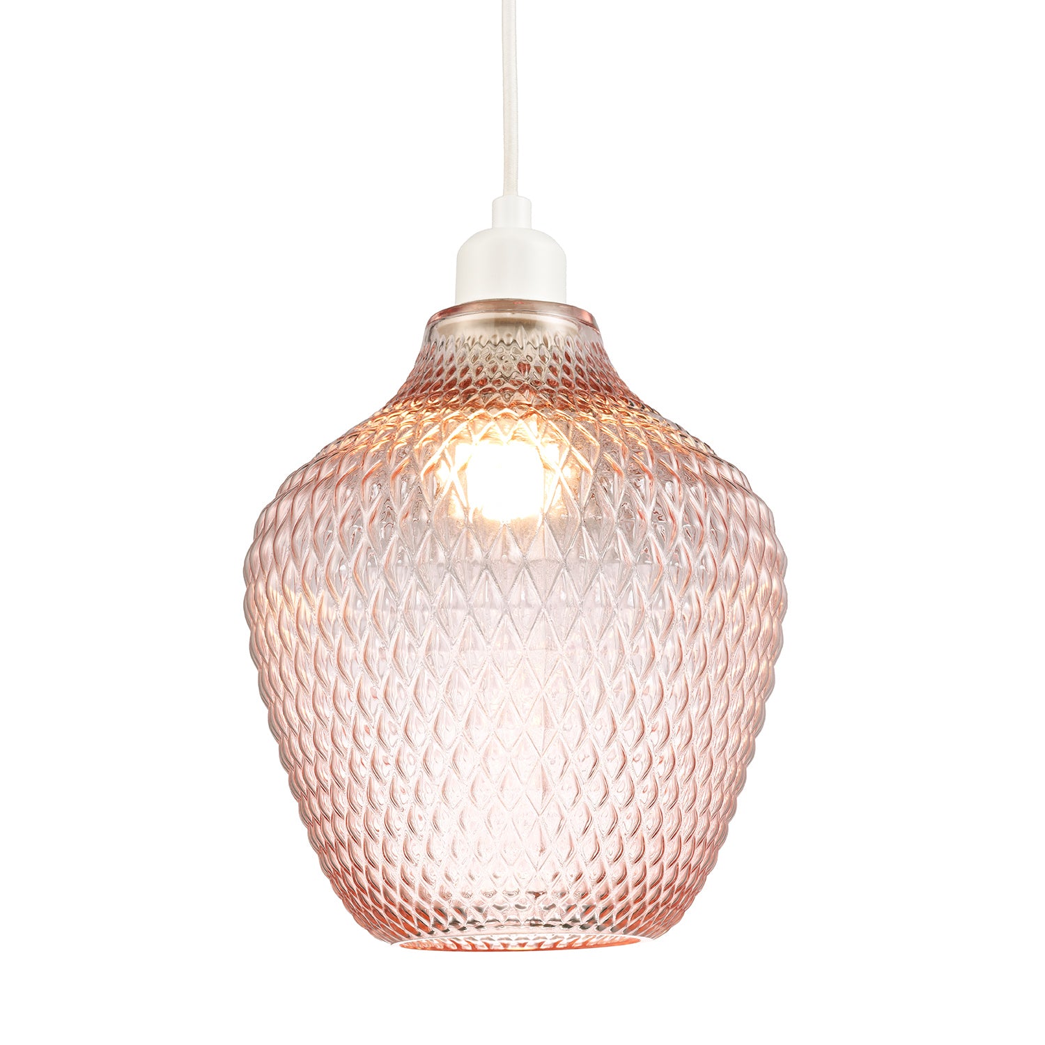 Modern Designer Soft Blush Pink Curvy Diamond Etched Glass Pendant Lamp Shade Image 1