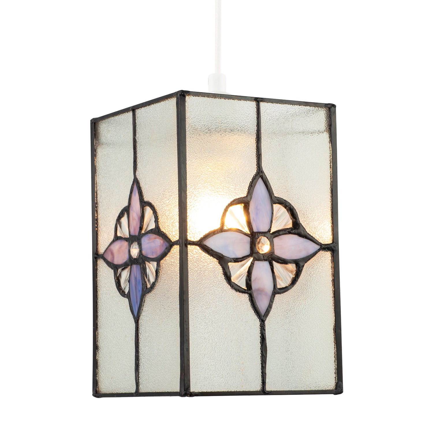 Traditional Clear Glass Tiffany Style Pendant Shade with Purple Panels Image 4