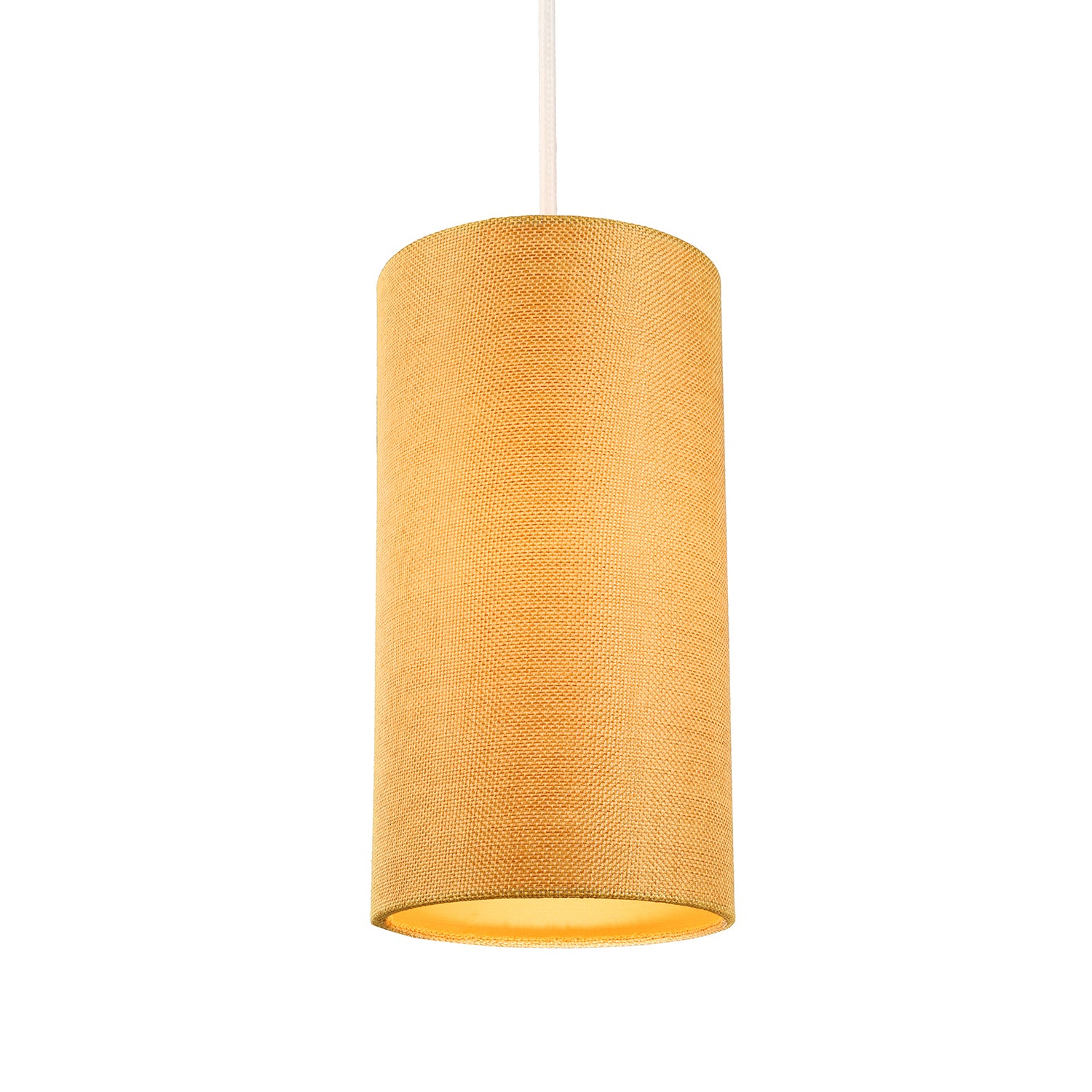 Modern and Stylish Textured Ochre Linen Fabric Tall Cylindrical 25cm Lampshade Image 2