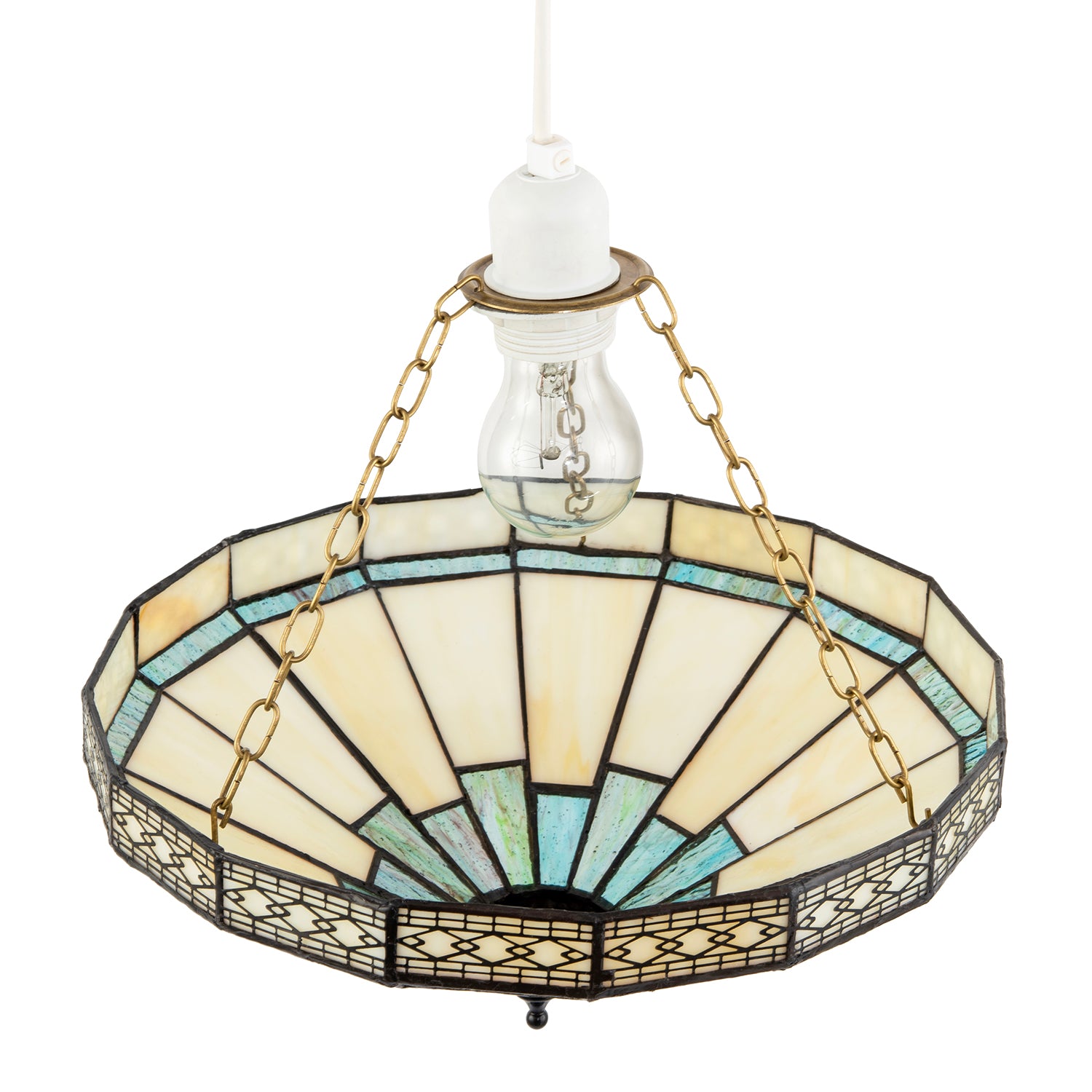 1920s Vintage Tiffany Pendant Light Shade with Emerald Green Glass Image 4