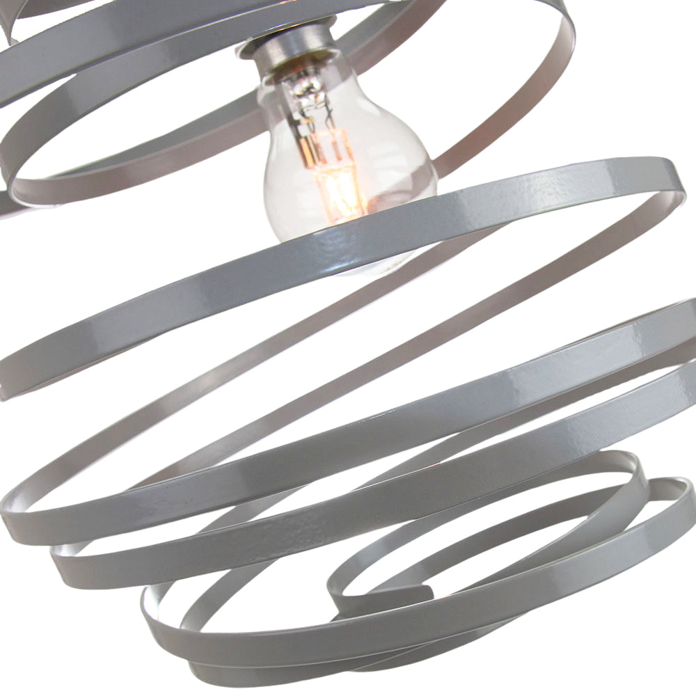 Contemporary Grey Gloss Metal Double Ribbon Spiral Swirl Ceiling Light Pendant Image 2