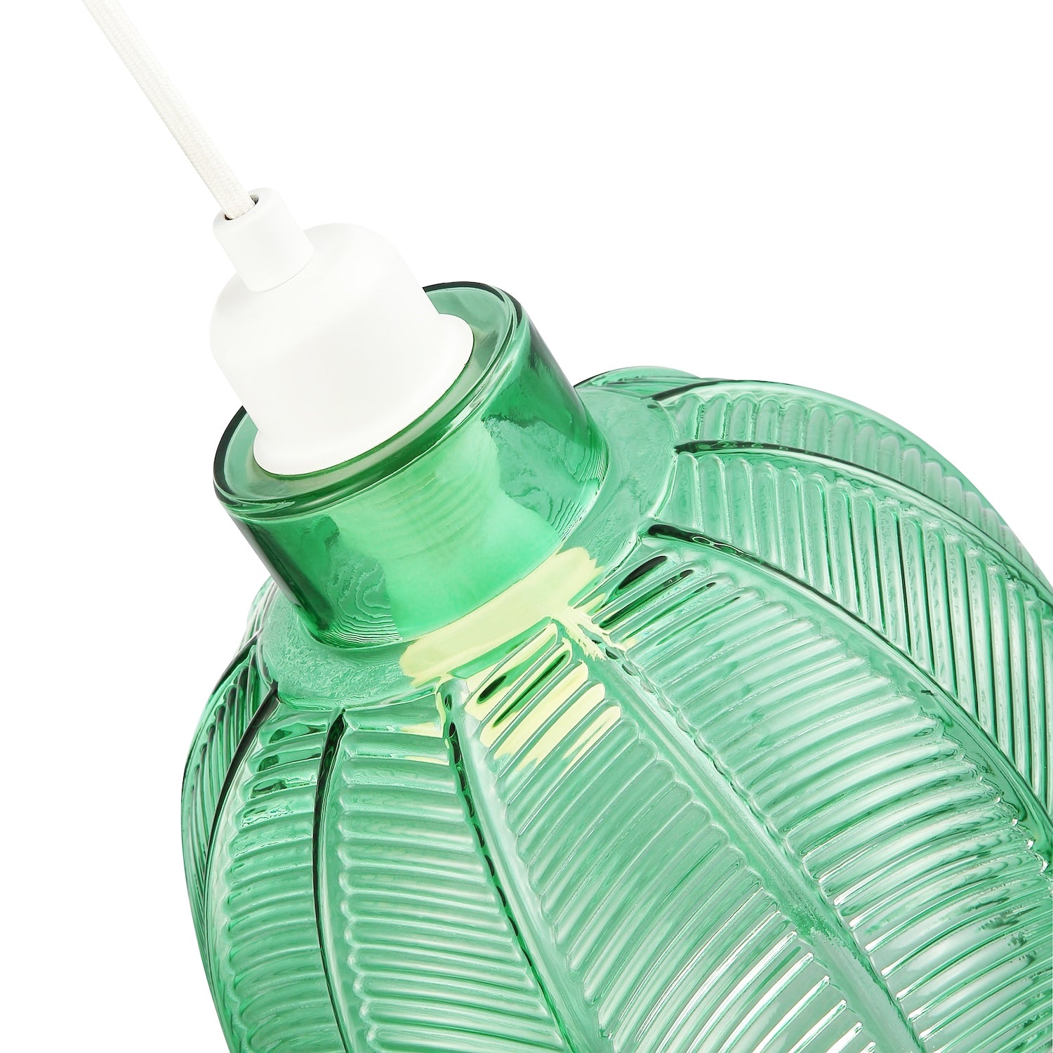 Designer Ribbed Leaf Themed Forest Emerald Green Glass Pendant Lighting Shade Image 8