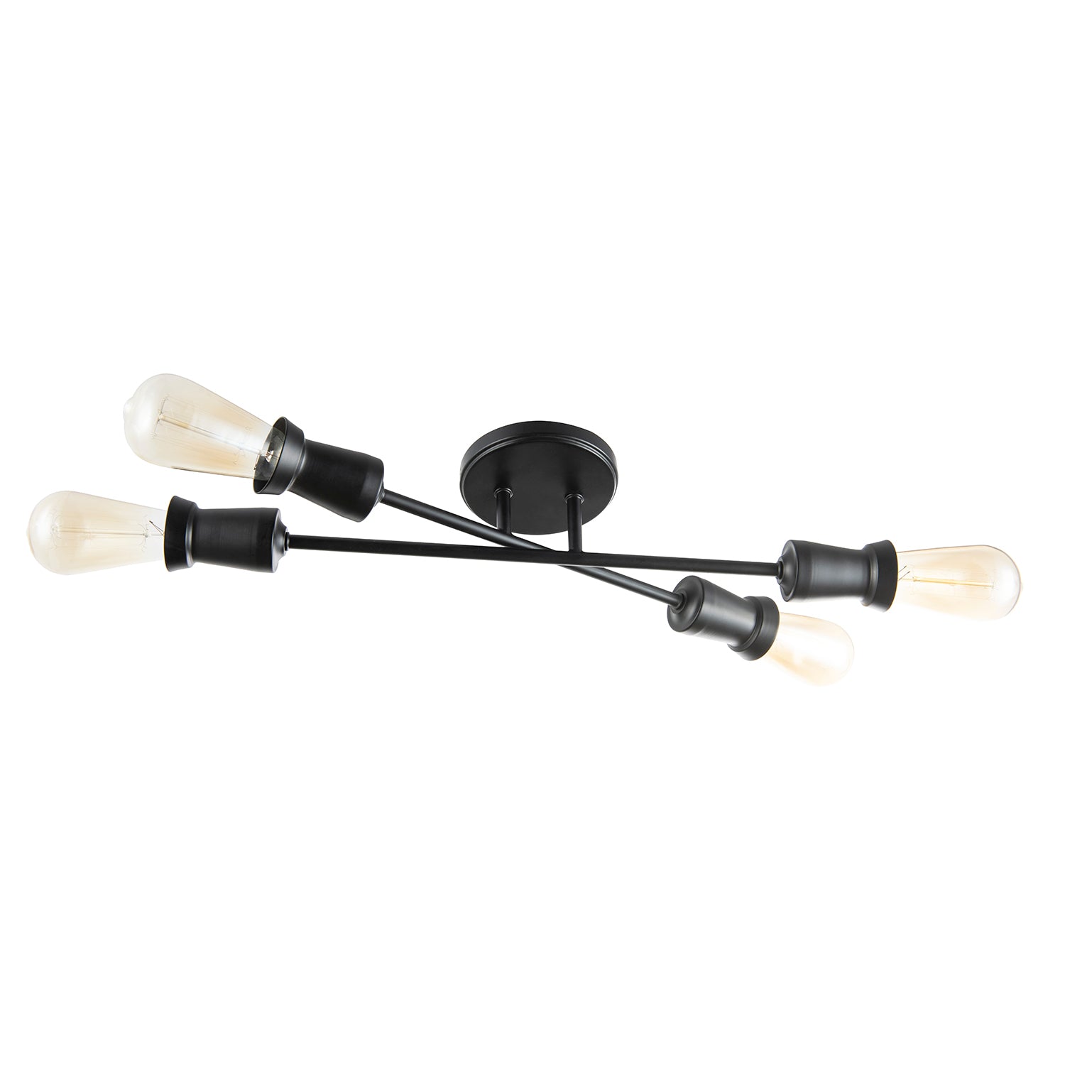 Industrial Vintage Matte Black Ceiling Light with Straight Metal Arms Image 1