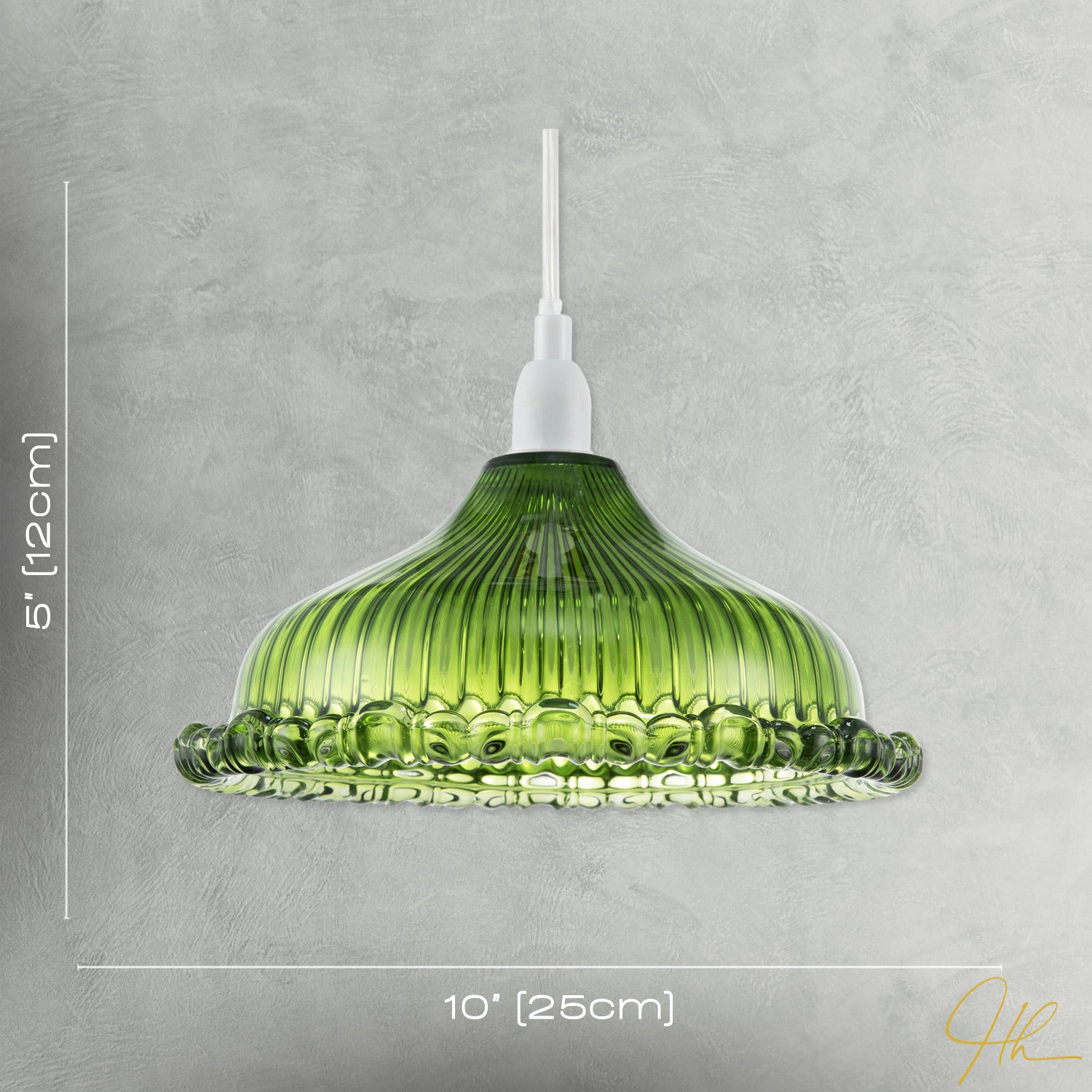 Modern Green Line Ribbed Glass Pendant Light Shade with Moulded Edge Image 7