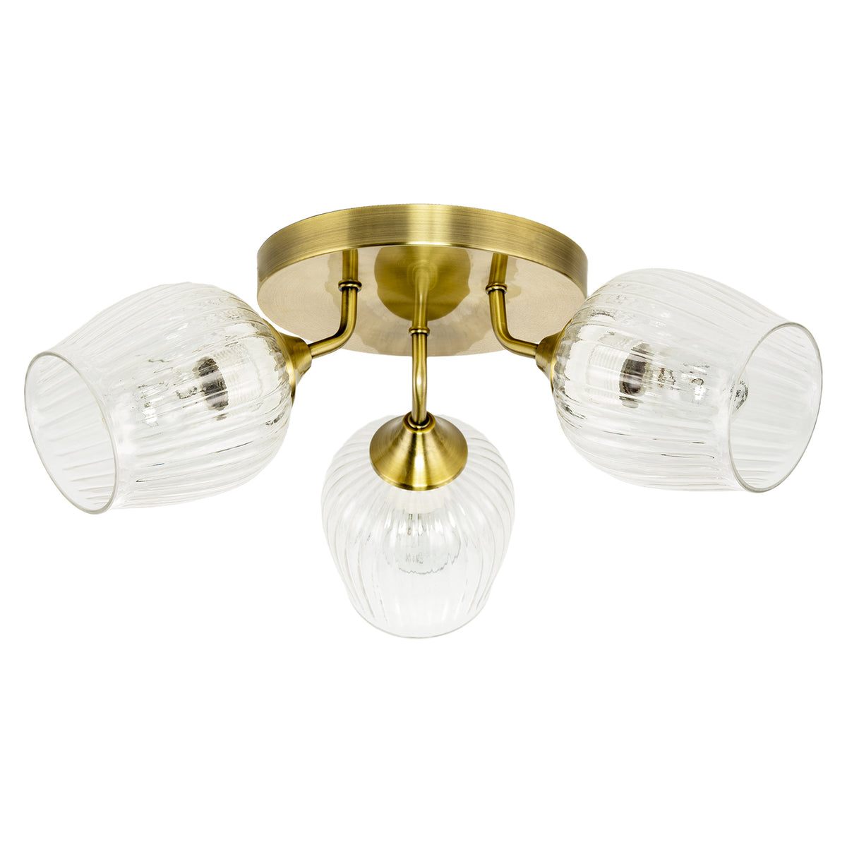 Modern Chic Antique Brass Ceiling Light with Clear Ribbed Glass Shades Image 4