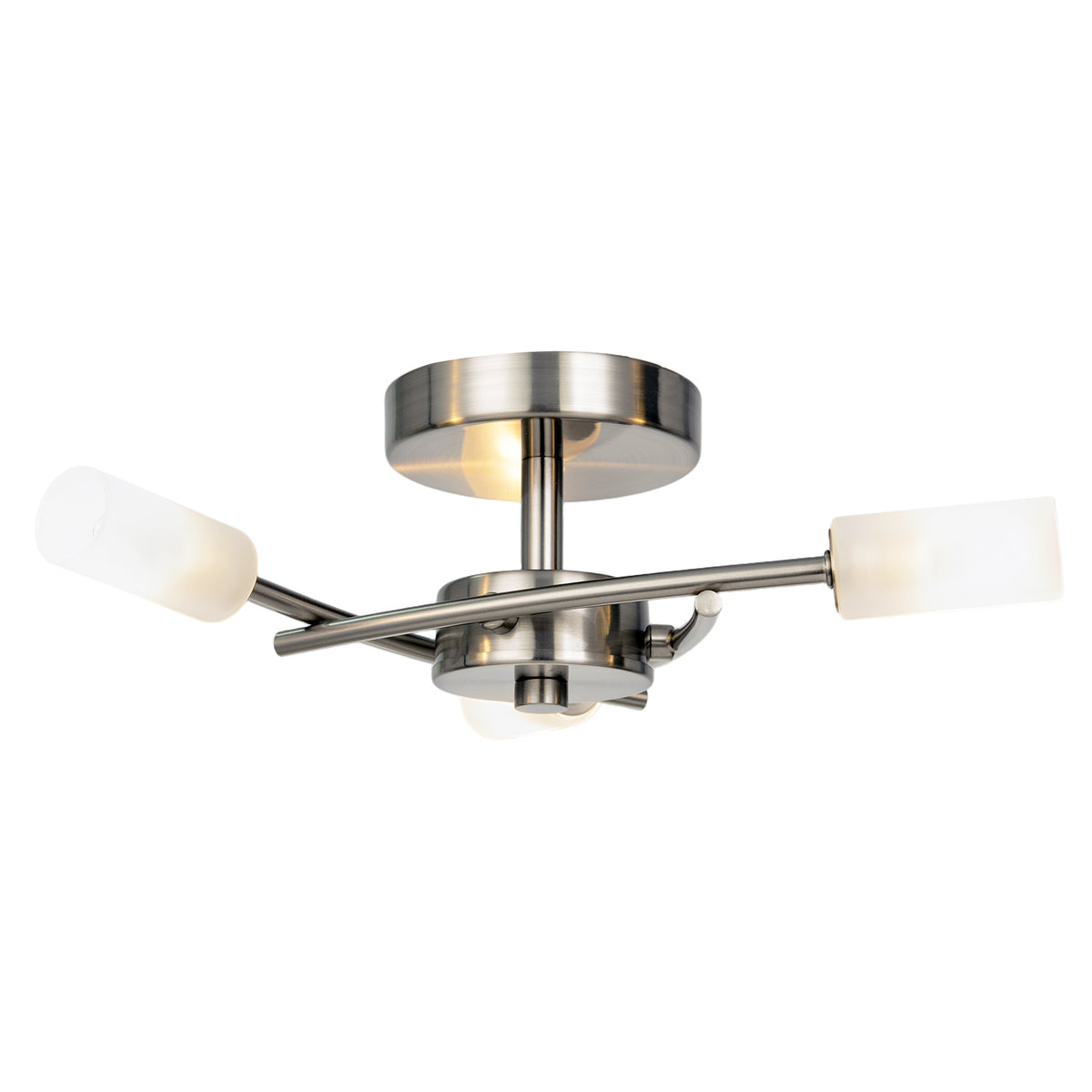 Contemporary 3-Arm Satin Nickel Ceiling Light with Tubular Shades Image 4
