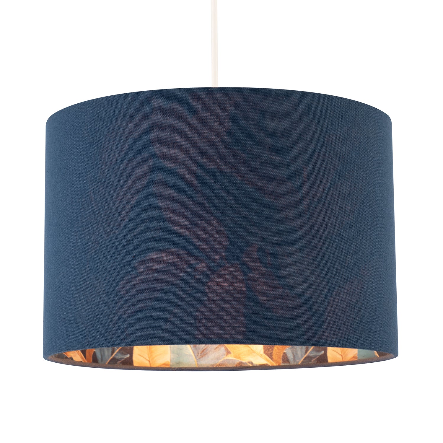 Modern Midnight Blue Linen Lamp Shade with Leaf Floral Pattern Lining Image 2