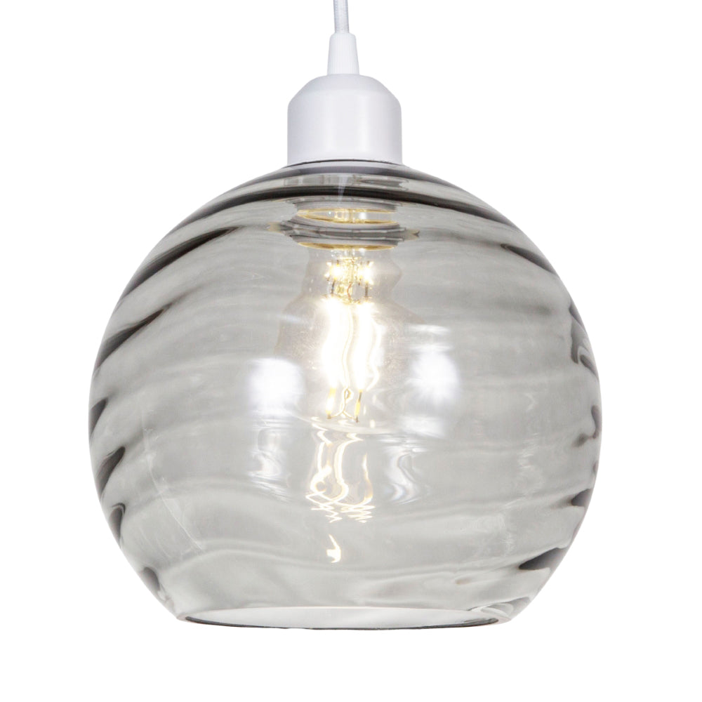 Modern Designer Smoked Circular Ribbed Glass Non Electric Pendant Lamp Shade Image 2