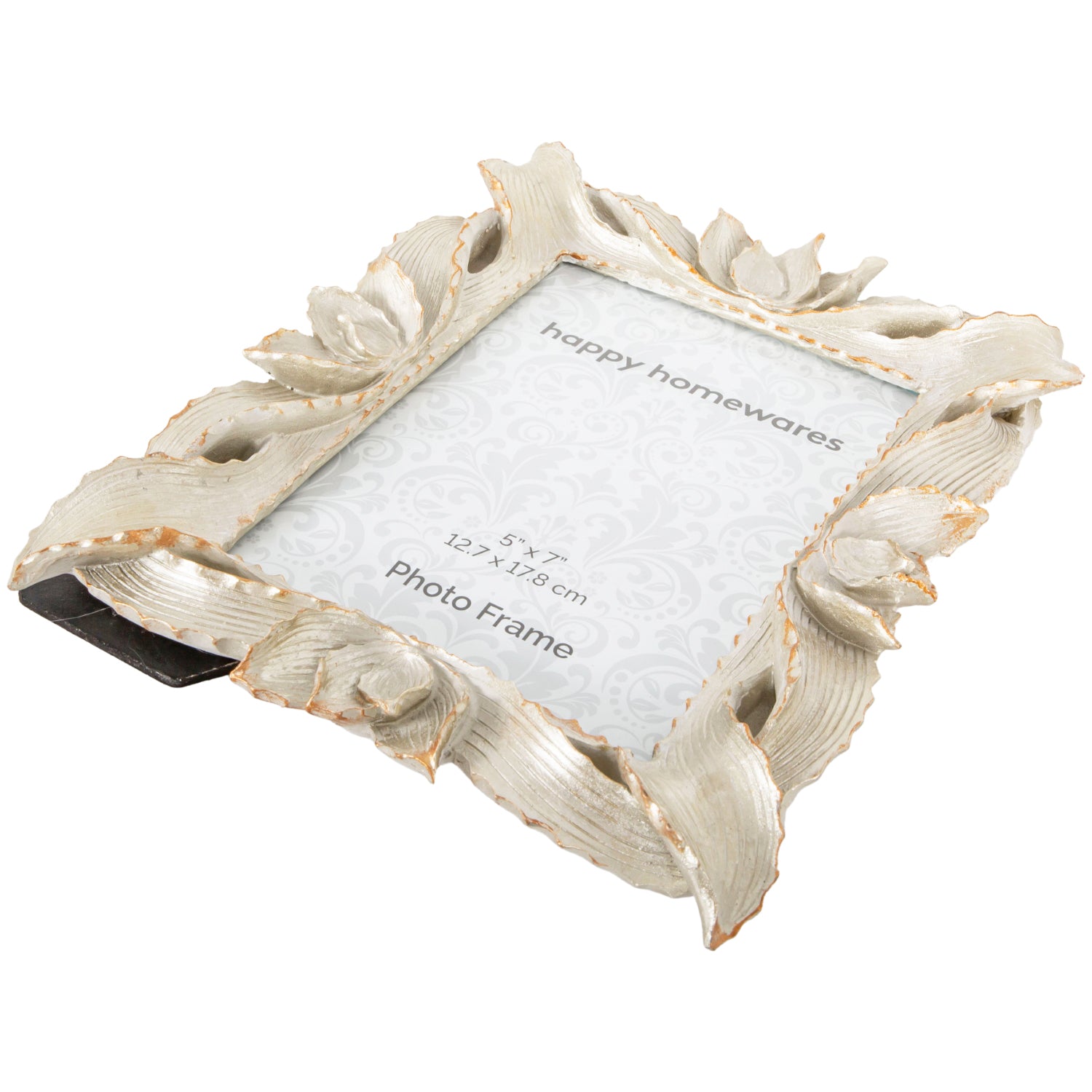 Modern 5x7 Resin Photo Frame with Petals and Leaves in Cream with Gold Trim Image 5