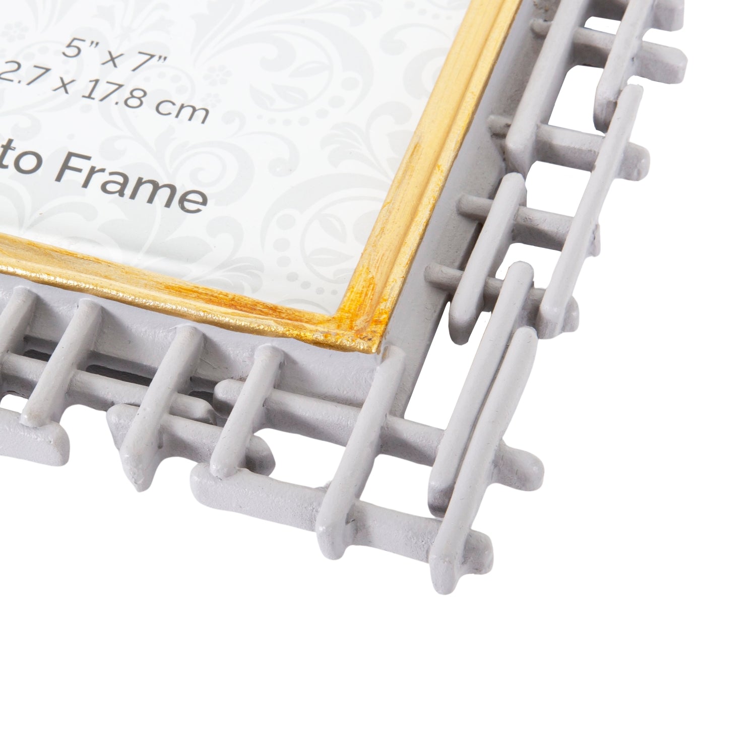 Traditional Designer Hand Painted Grey and Brushed Gold Resin 5x7 Picture Frame Image 4