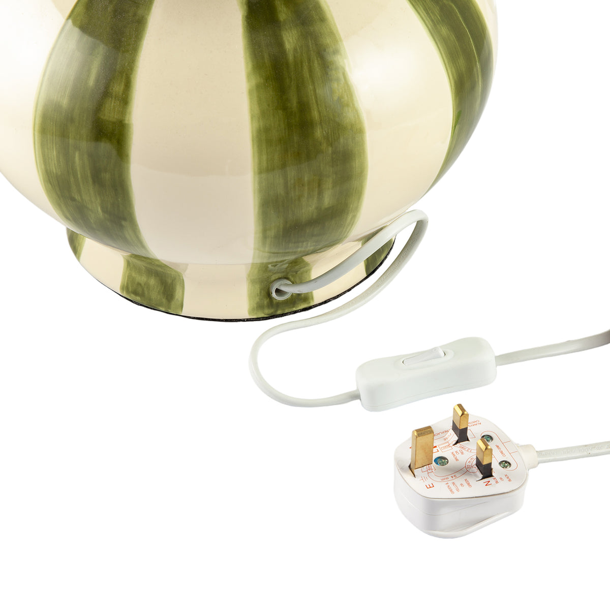 Hand Brushed Olive Green Striped Ceramic Table Lamp with Fabric Shade Image 4