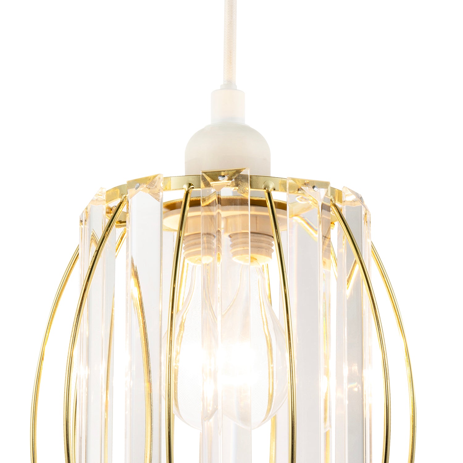 Modern Polished Gold Pendant Lighting Shade with Clear Glass Prisms Image 4