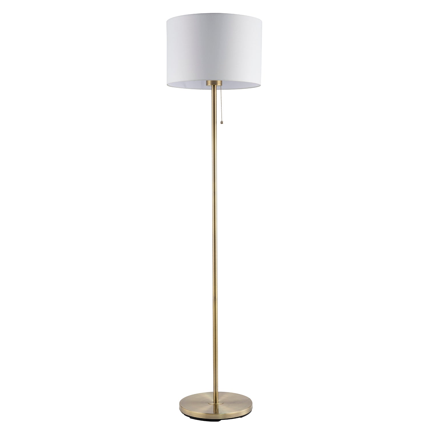 Classic Antique Brass Floor Lamp with Pull Switch and Cotton Shade Image 1