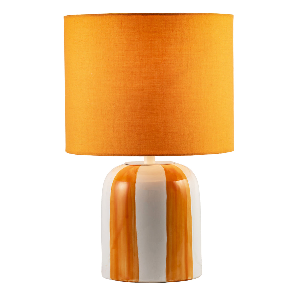 Hand Brushed Orange Striped Ceramic Table Lamp with Drum Fabric Shade Image 2