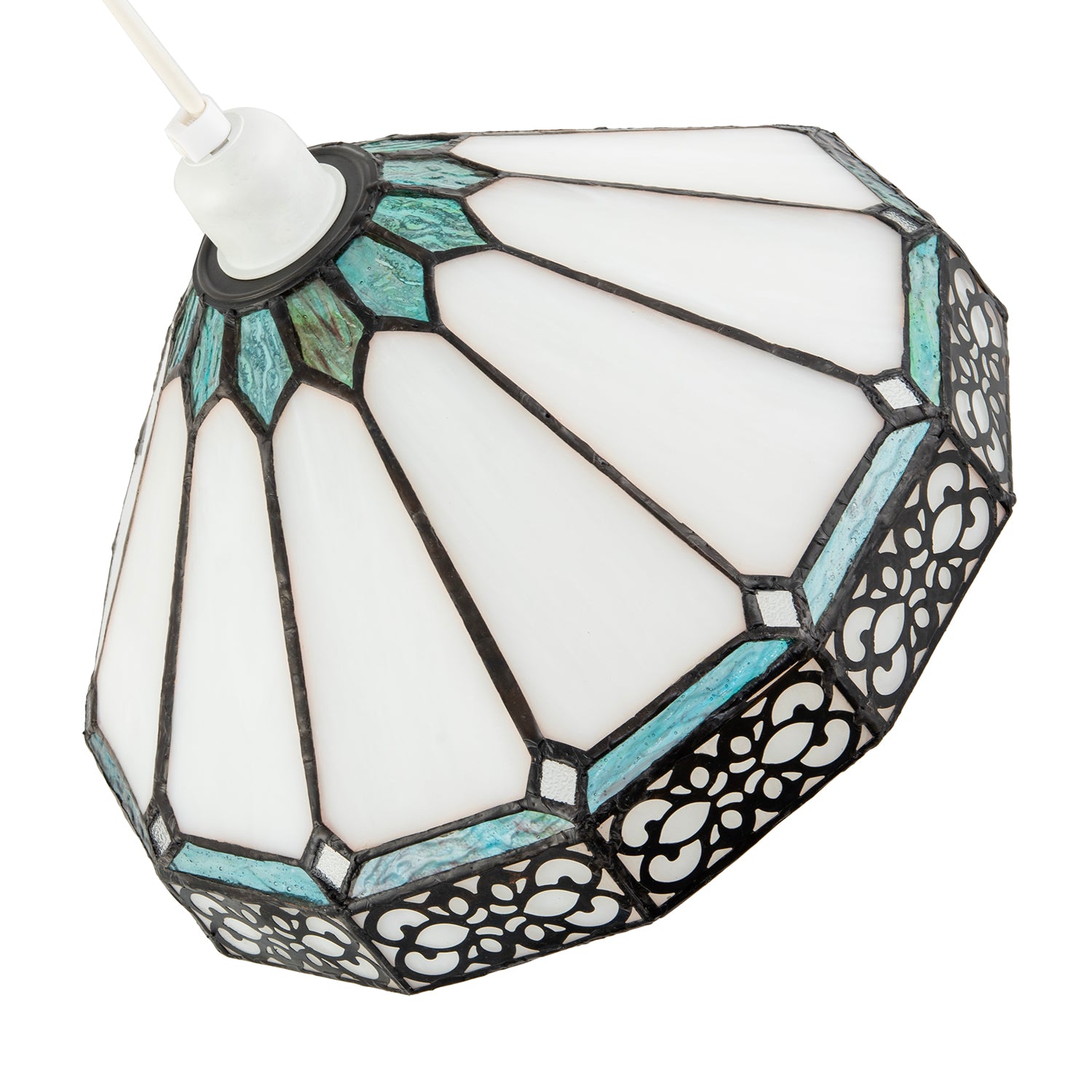 Chic 1920s Shabby Chic Pendant Light Shade with Metal Scrollwork Decor Image 8