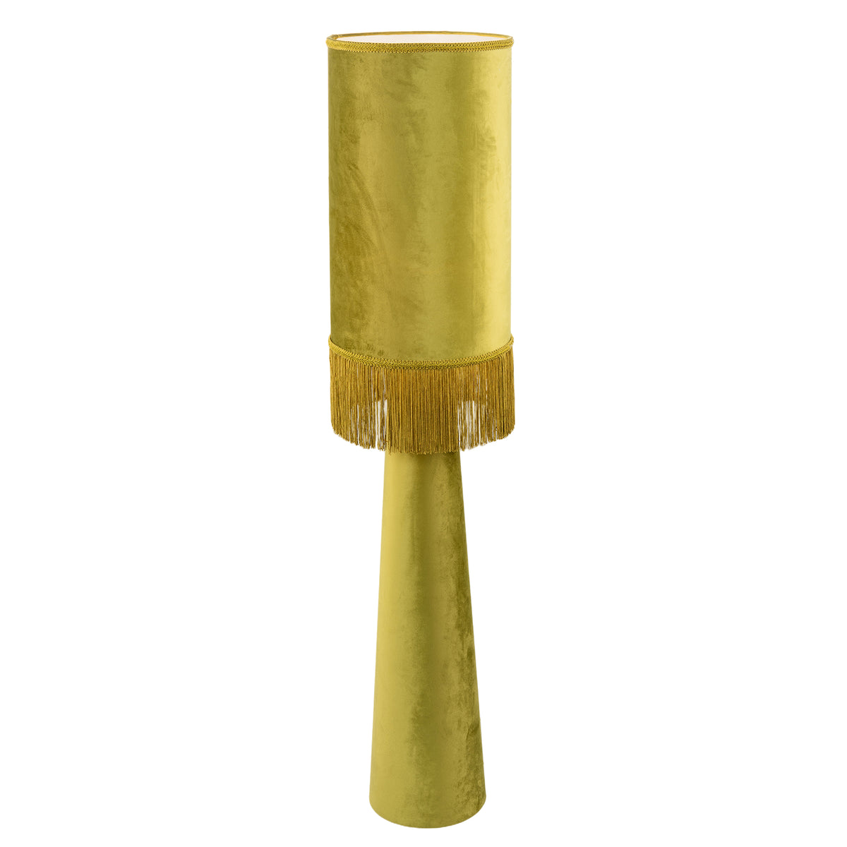 Vintage Olive Velvet Fabric Floor Lamp with Victorian Trim and Tassels Image 2