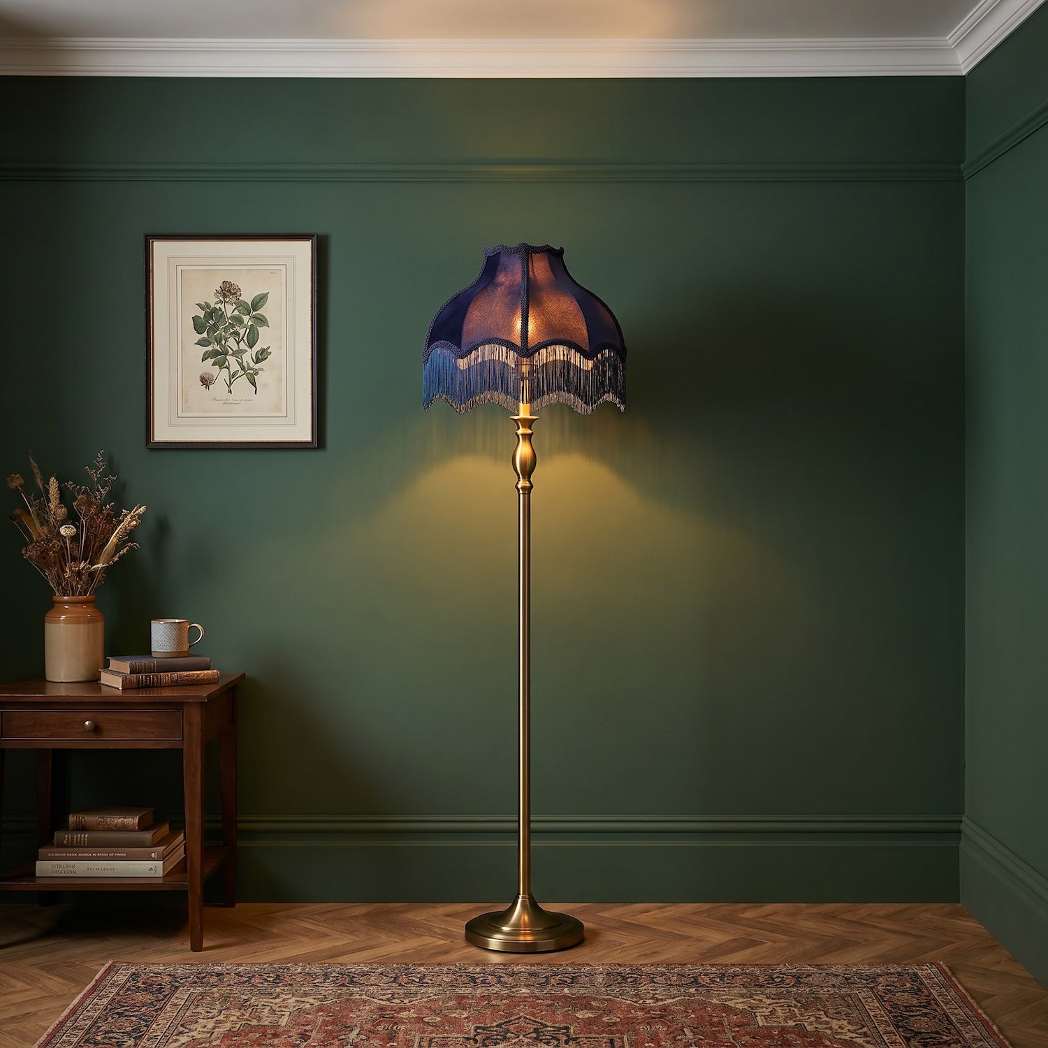 Classic Victorian Lamp Shade in Midnight Blue Velvet with Navy Trims Image 6