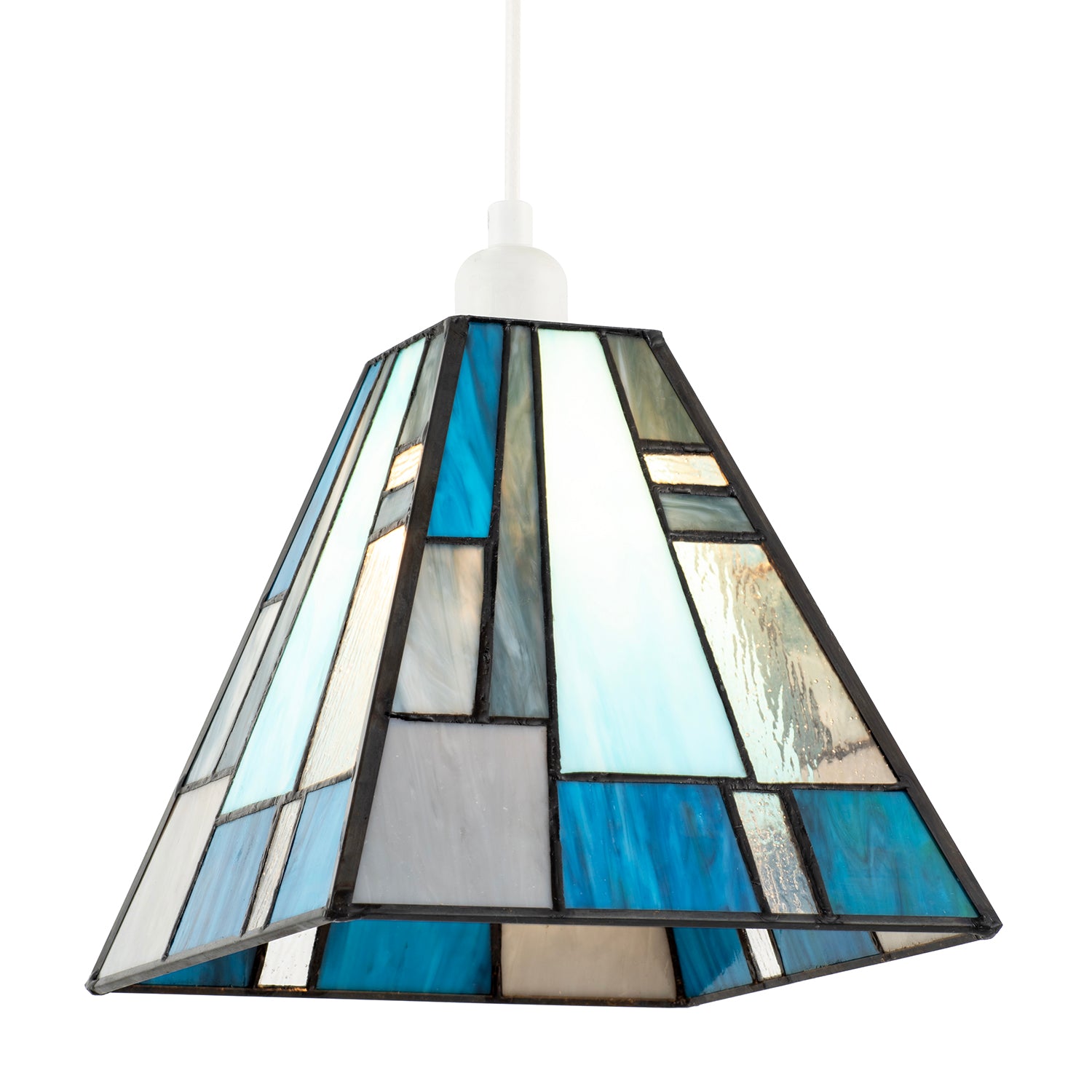 Art Deco Tiffany Pendant Lighting Shade with Pale and Navy Blue Panels Image 2