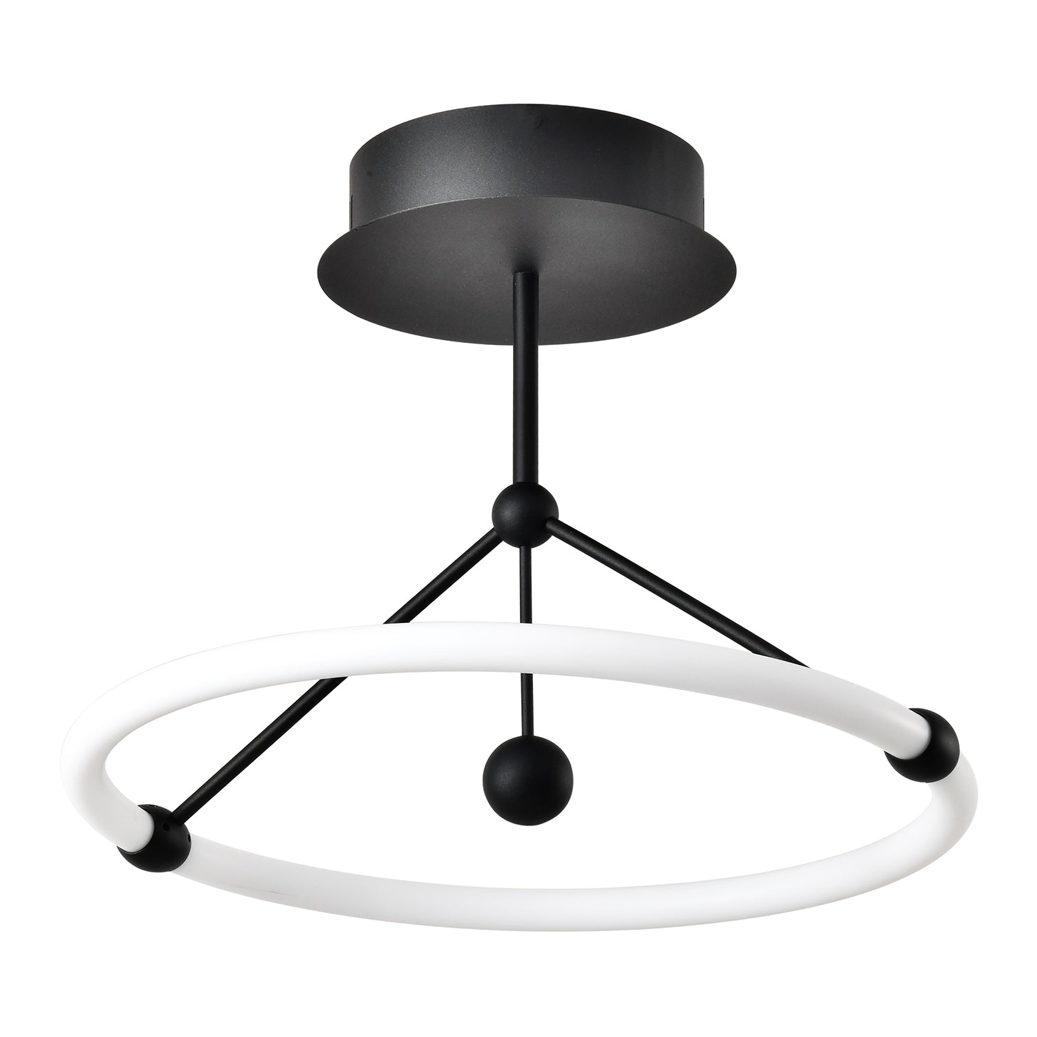 Sleek Contemporary Matt Black Sand Ceiling Light with Opal LED Circular Ring Image 1