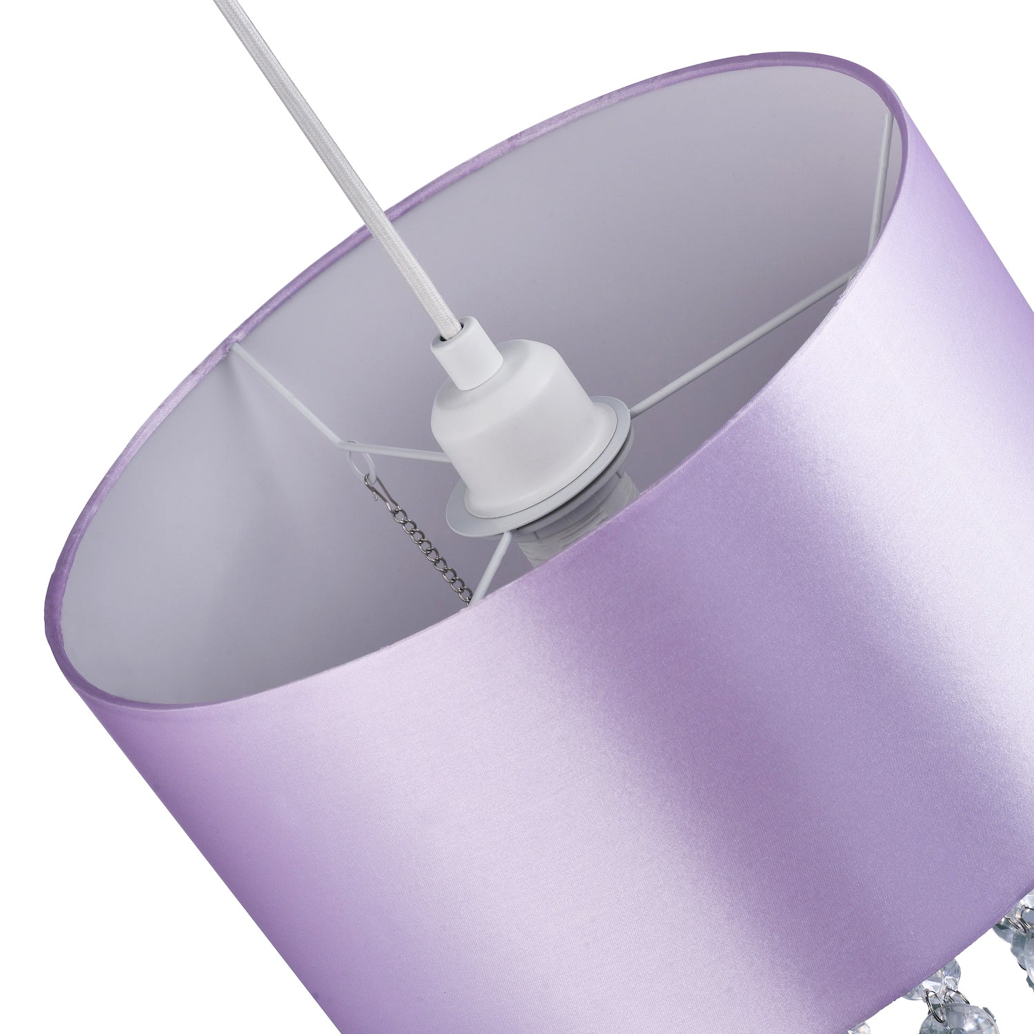 Modern Lilac Satin Fabric Pendant Light Shade with Transparent Acrylic Droplets Image 4