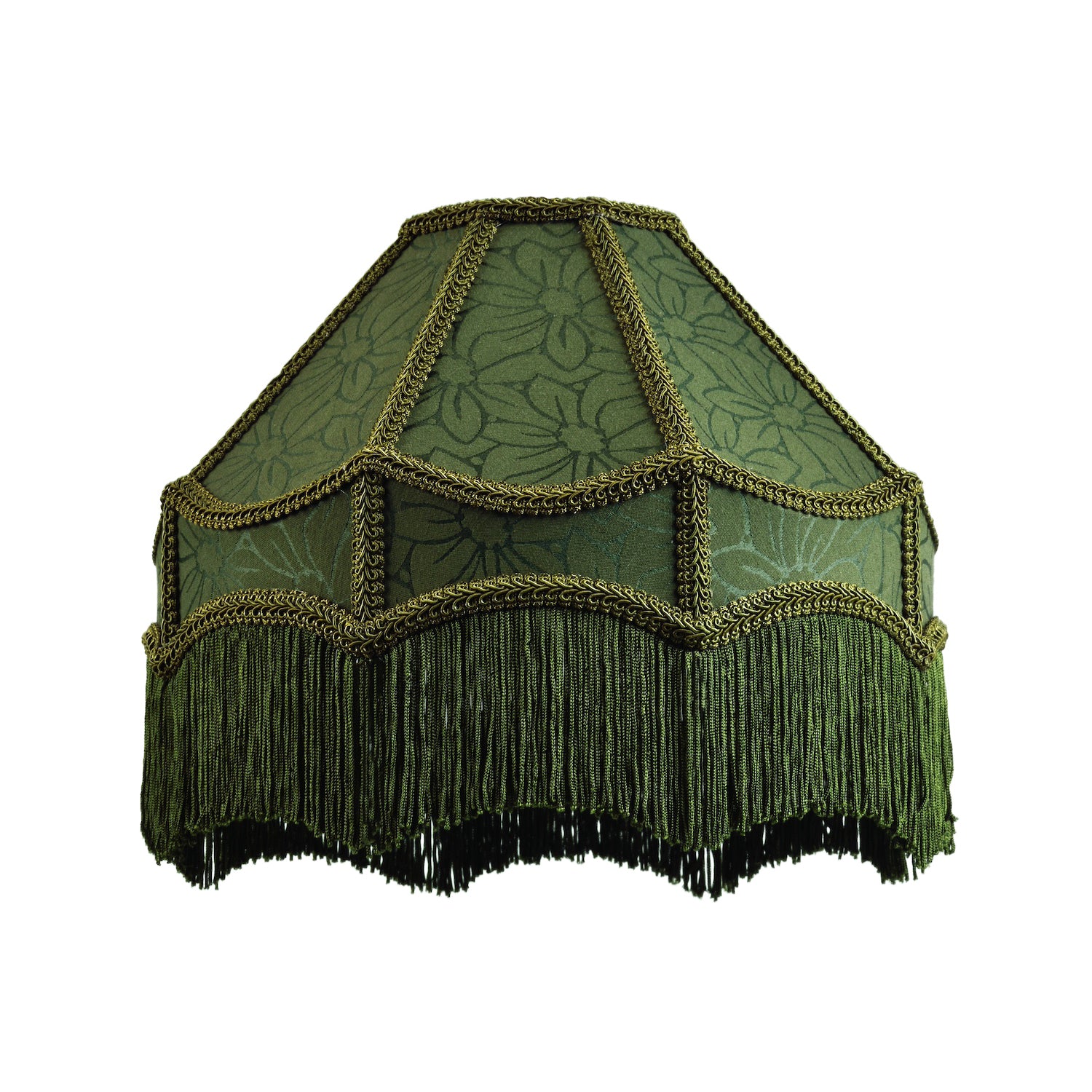 Classic Victorian Style Empire Pendant Shade in Forest Green Fabric with Tassels Image 2