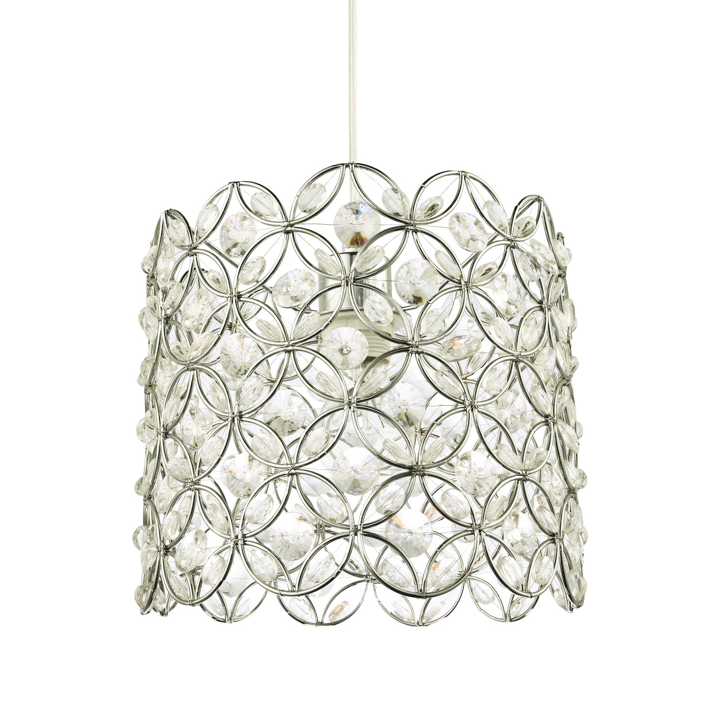 Designer Chrome Plated Drum Style Pendant Light Shade with Clear Acrylic Beads Image 2