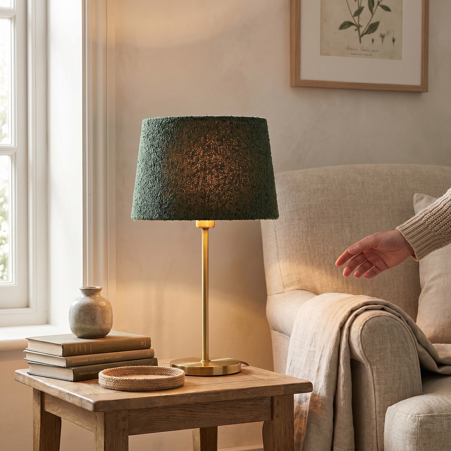 Elegant Rich Forest Green Tapered Lampshade in Boucle Lamb Wool Fabric Image 6
