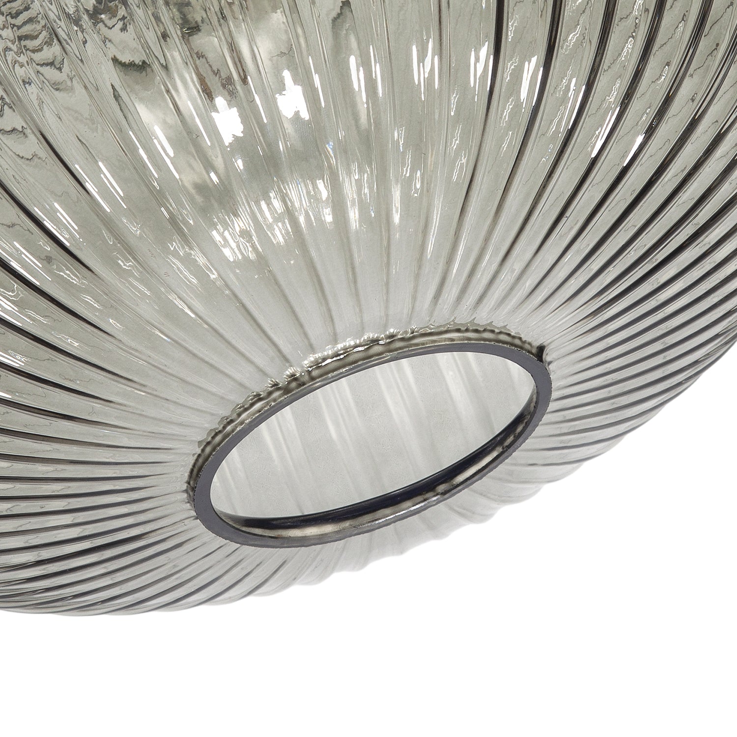 Modern Designer Smoked Grey Line Ribbed Glass Oval Pendant Lamp Shade Image 5
