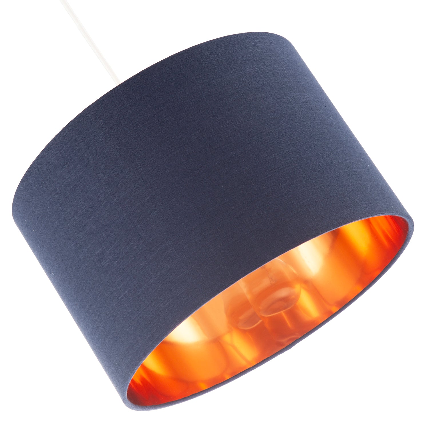 Modern Midnight Blue Cotton Lamp Shade with Brushed Gold Inner Lining Image 5