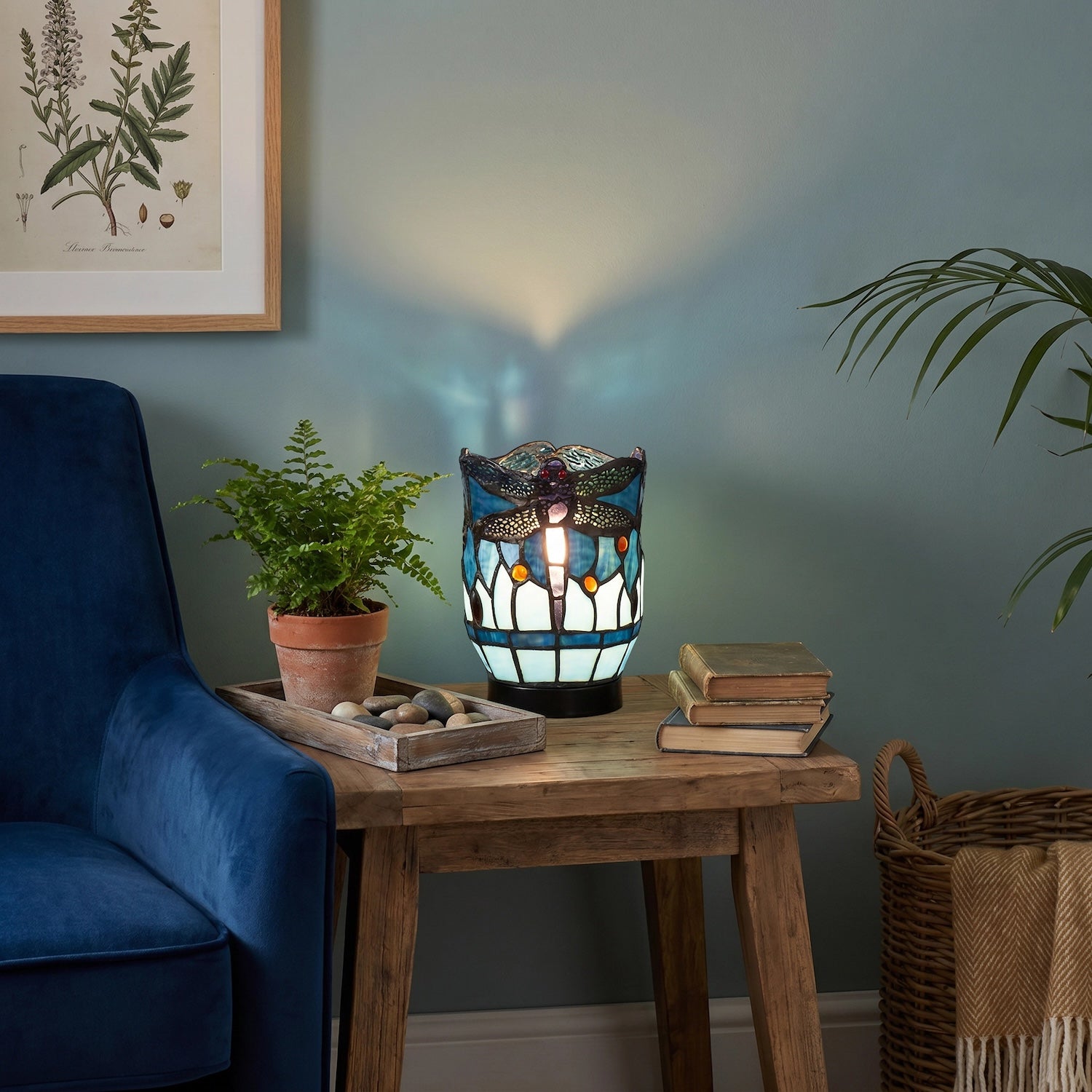 Classic Dragonfly Tiffany Uplighter Lamp in Midnight and Sky Blue Image 6