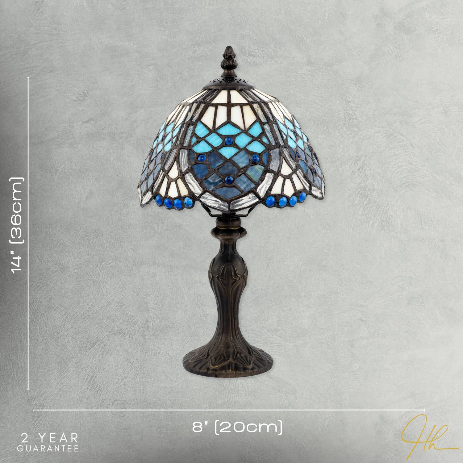 Sleek Hand Crafted Beaded Tiffany Table Lamp in Midnight and Sky Blue Image 7