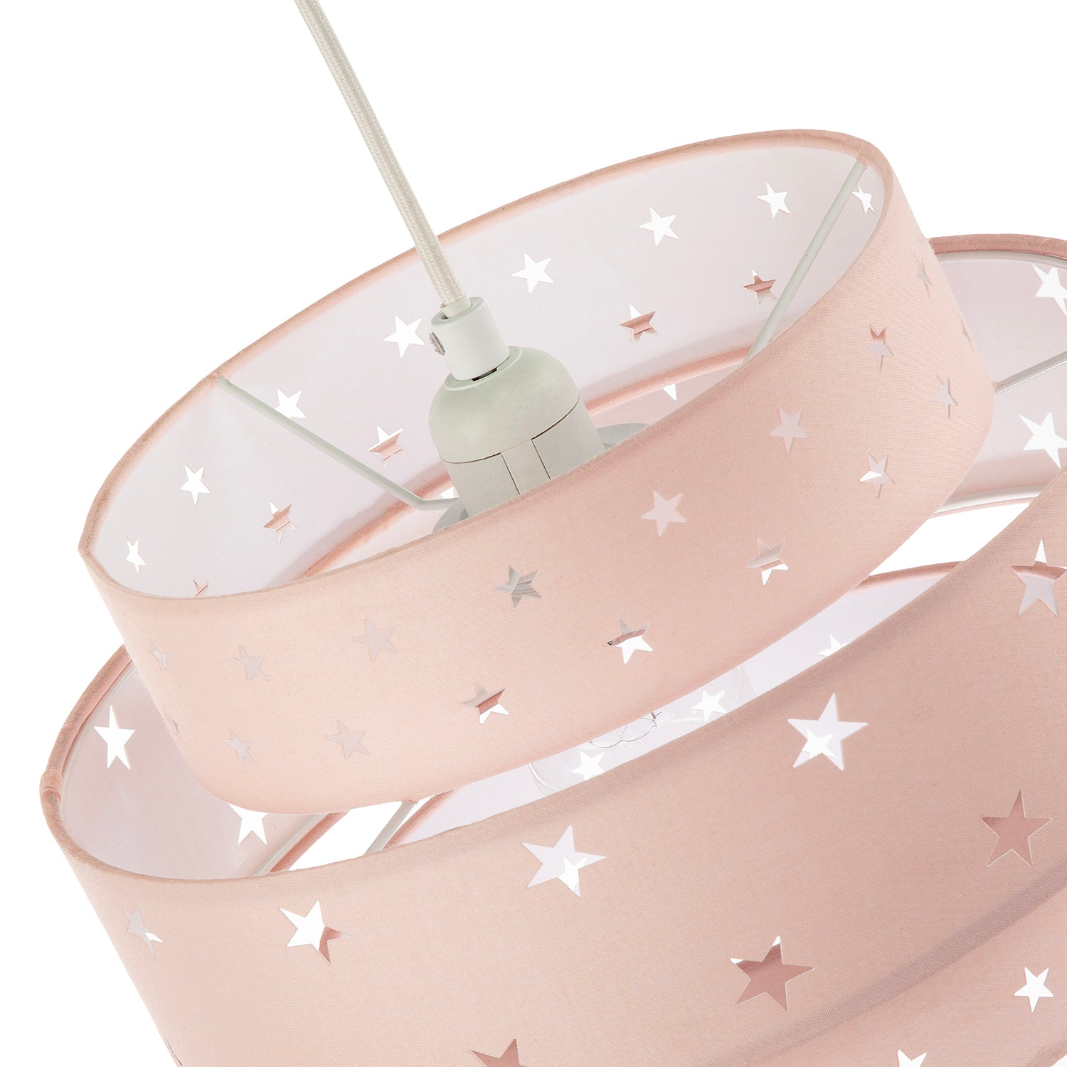 Triple Tier Pink Cotton Fabric Kids Pendant Shade with Stars Decor Image 4