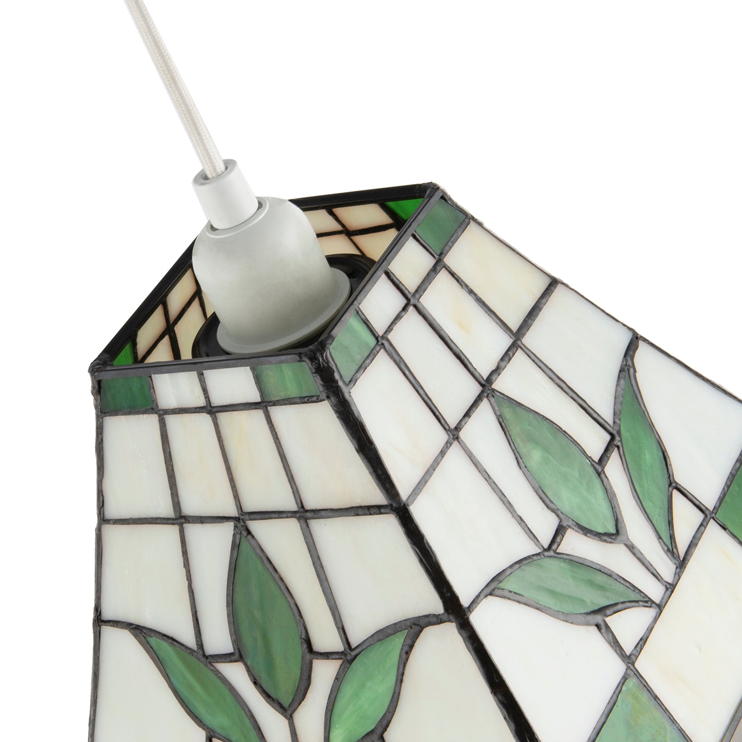 Square Green and Amber Stained Glass Tiffany Pendant Lighting Shade Image 4