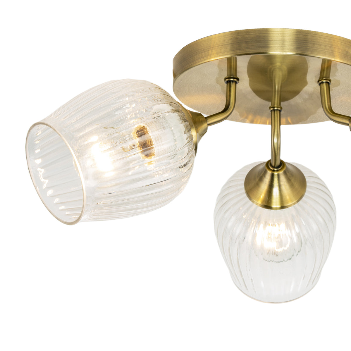 Modern Chic Antique Brass Ceiling Light with Clear Ribbed Glass Shades Image 5