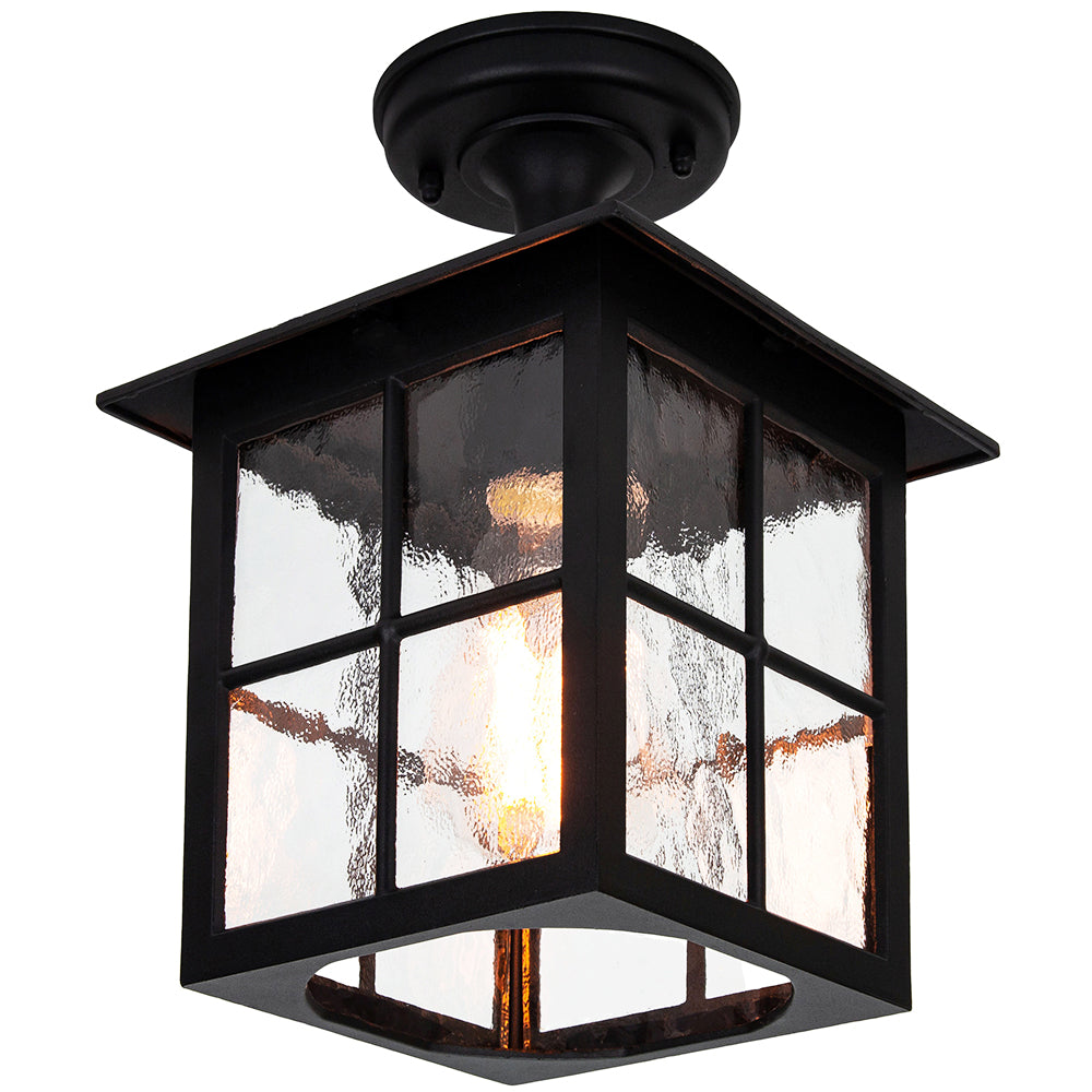 Matt Black Die-Cast Aluminium Traditional Lantern Porch Ceiling Light Fitting Image 4