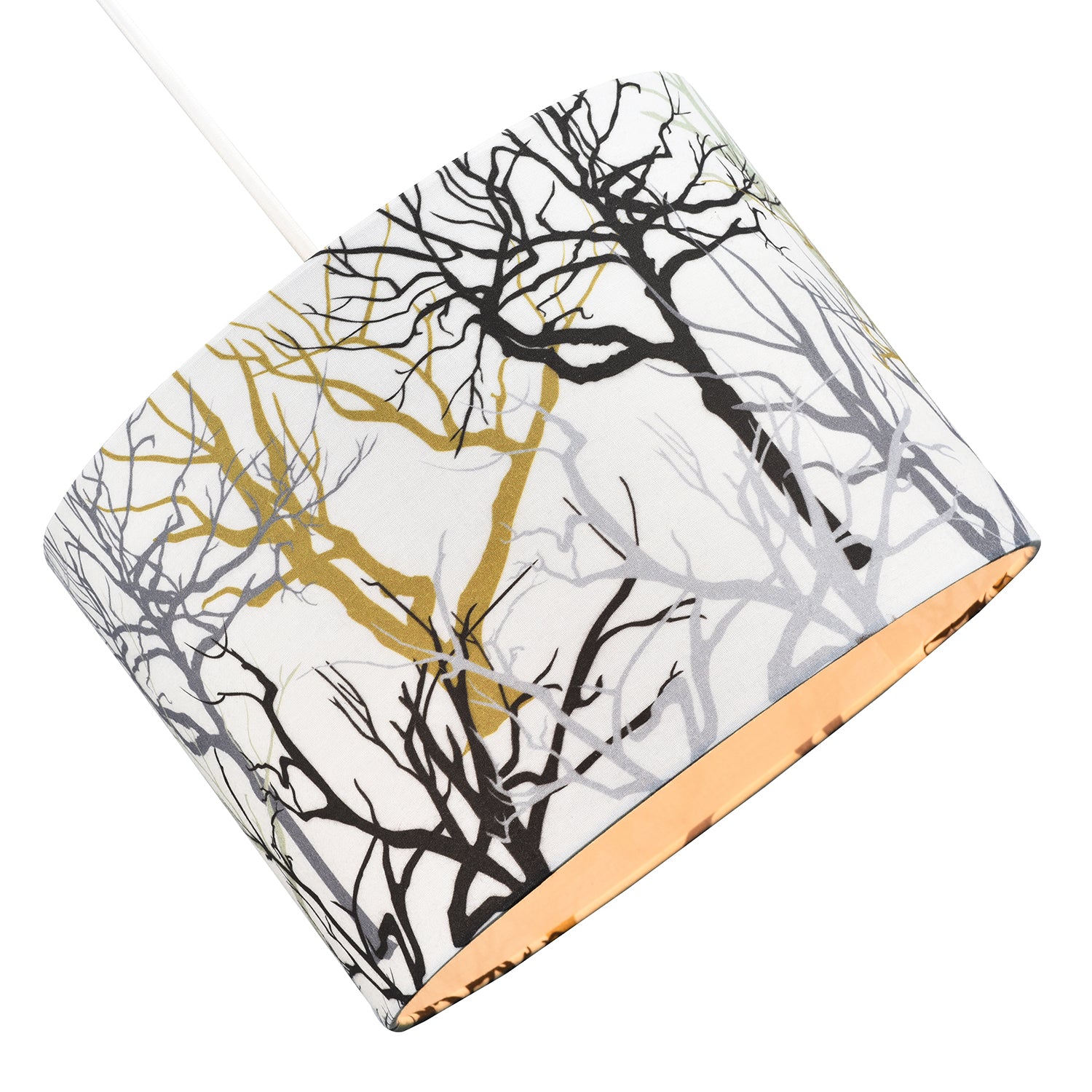 Modern Off-White Lamp Shade with Silver Gold and Black Woodland Trees Decoration Image 2