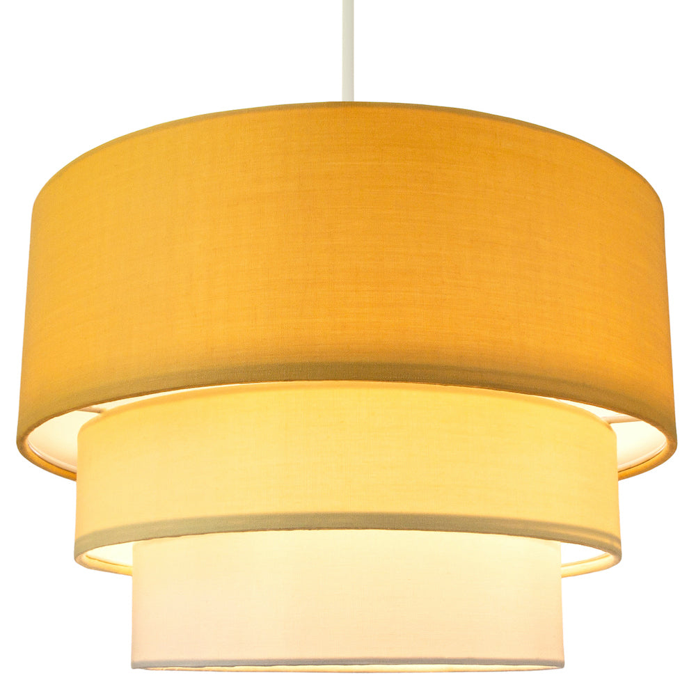 Contemporary Round Triple Tier Ochre/Mustard Cotton Fabric Pendant Light Shade Image 2